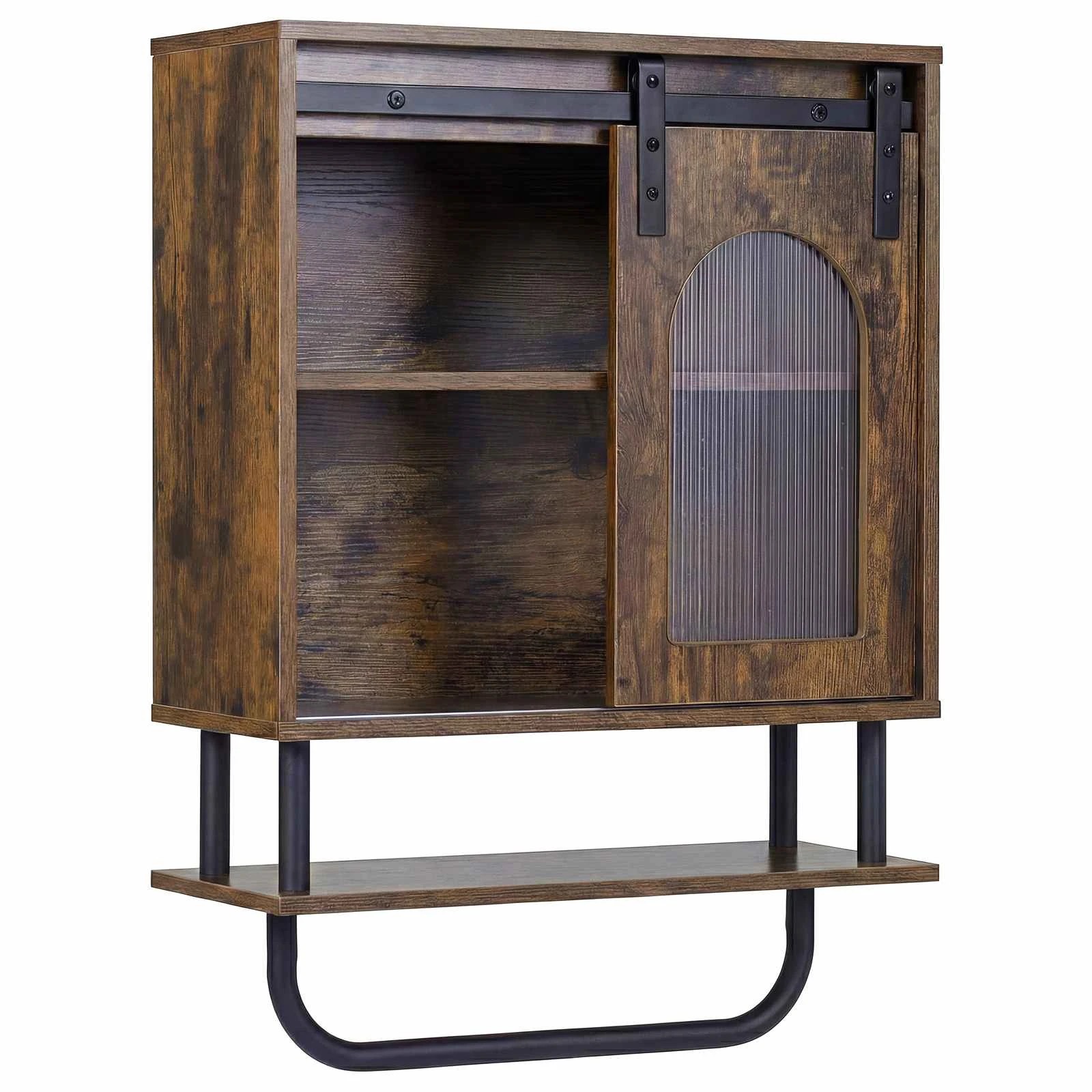 1 Costway Bathroom Wall Cabinet Industrial Medicine Cabinet w/Storage Shelf - Brown, 1 of 4