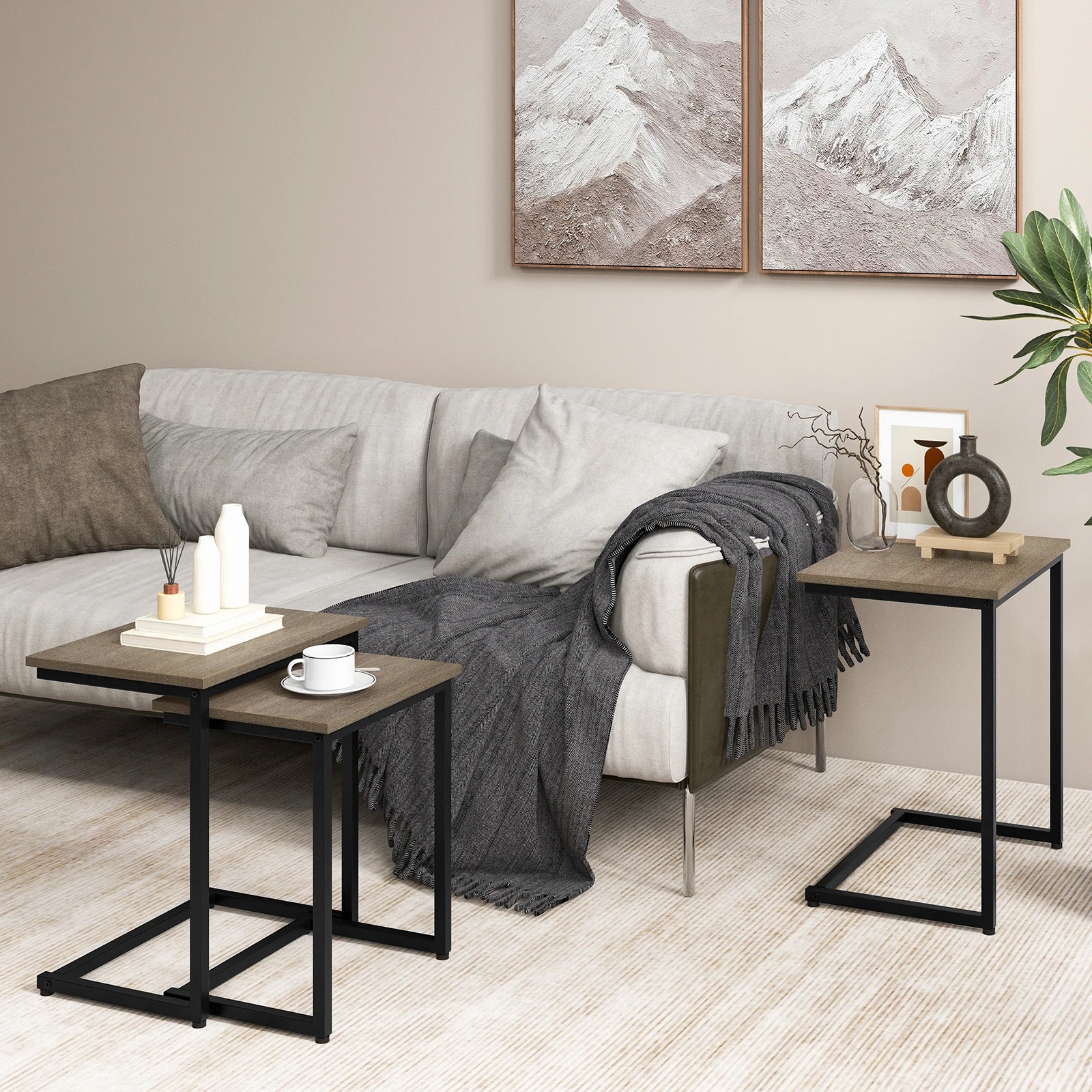 5 Costway 3pcs Nesting Coffee Table Set Retro End Side Tables Metal Frame, 5 of 5