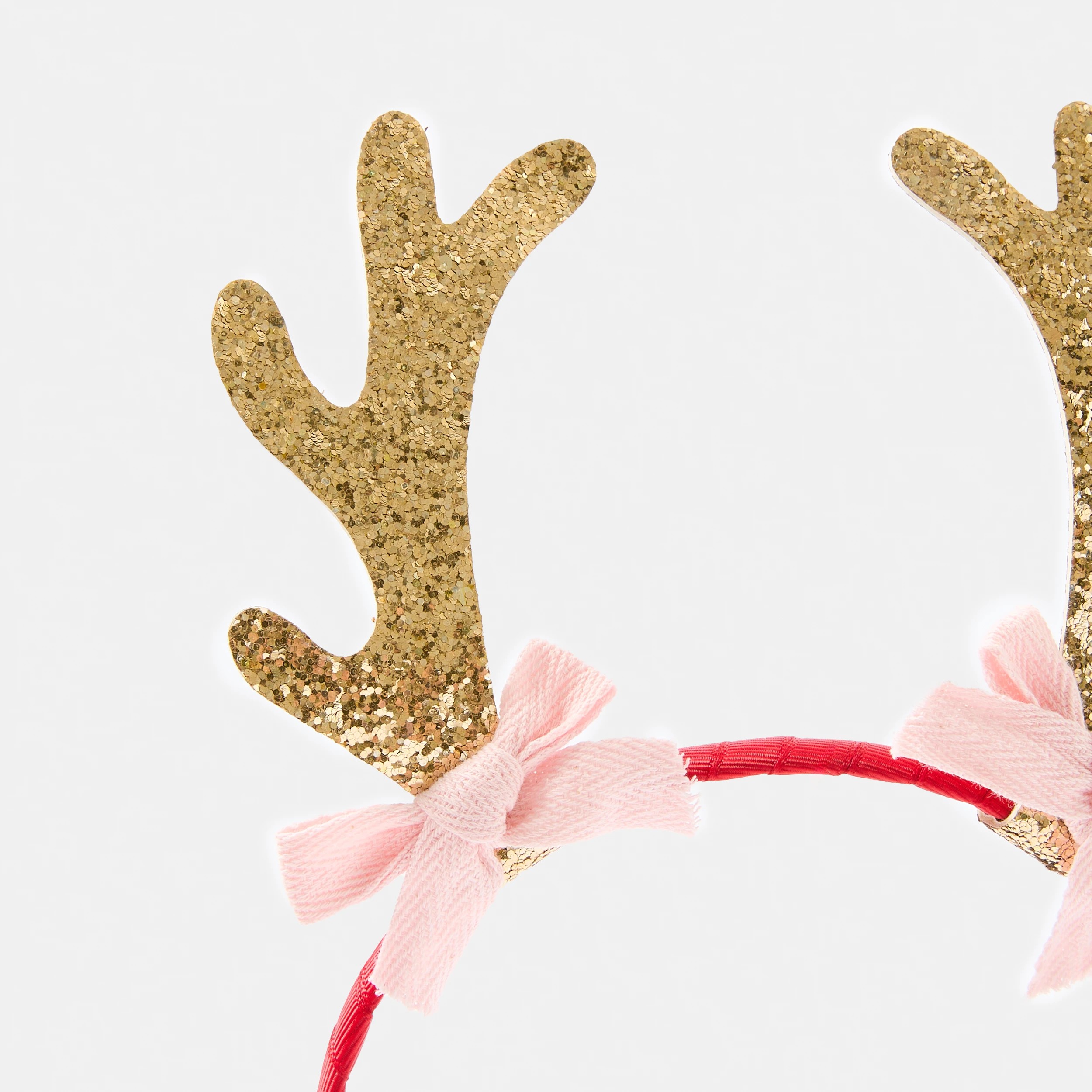 2 Christmas Reindeer Bow Headband - Gold Tone, Pink and Red, 2 of 5