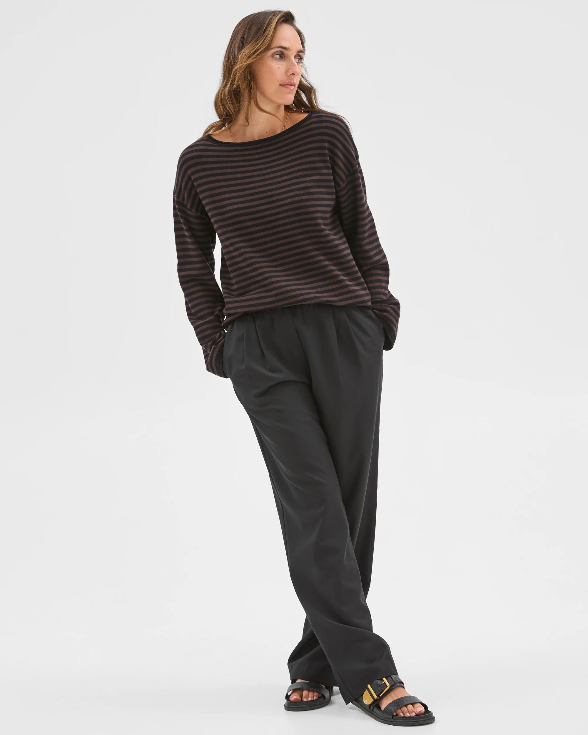 3 Preview Boat Neck Wide Sleeve Knit Jumper CHOCOLATE STRIPE, 3 of 6