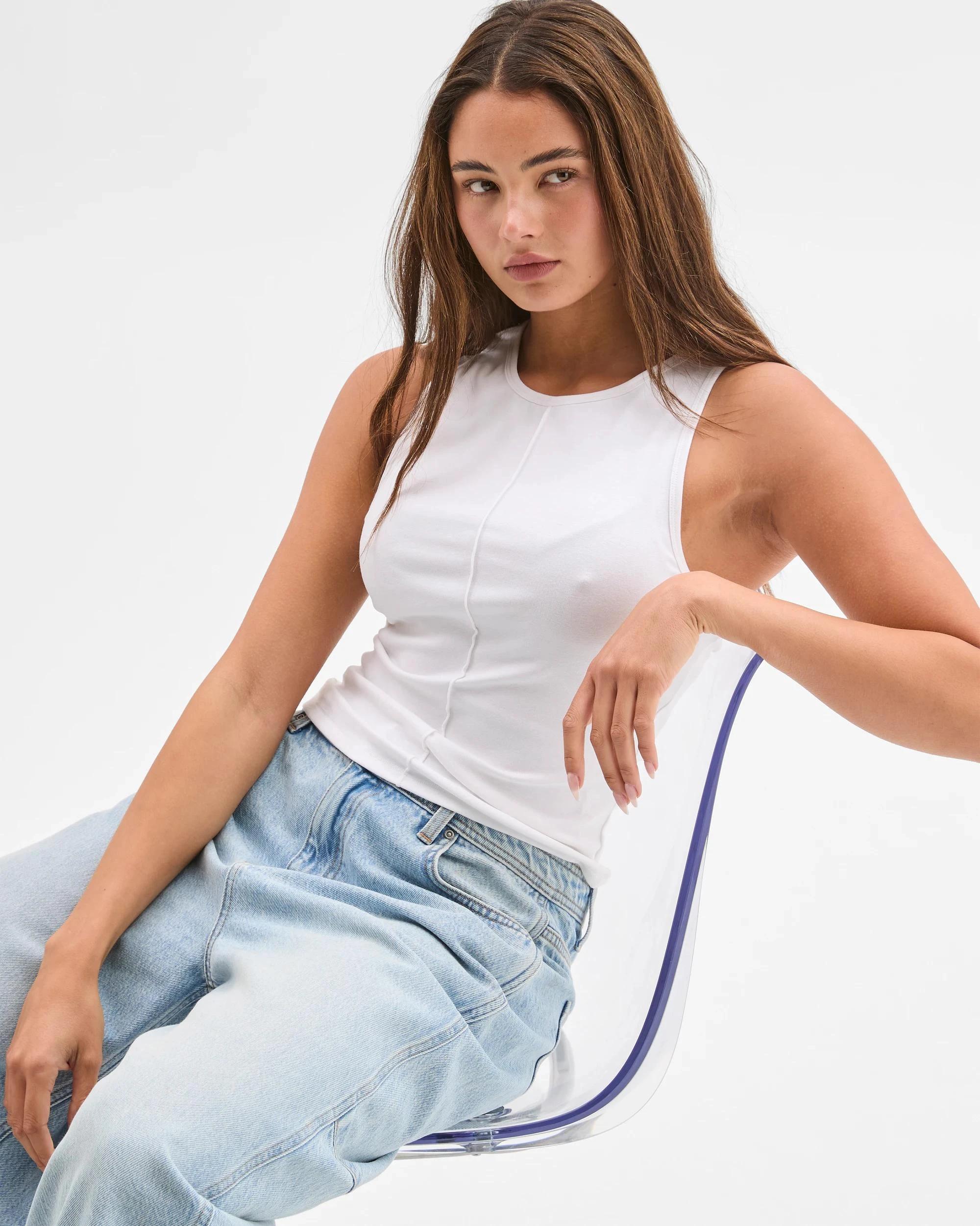 5 Lily Loves Australian Cotton Blend Exposed Seam Tank Top LILY WHITE, 5 of 6