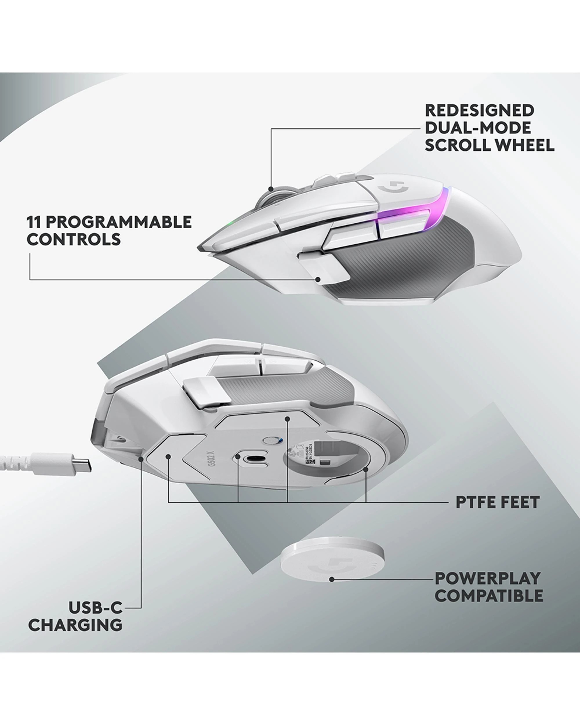 7 Logitech G502 X PLUS LIGHTSPEED Wireless RGB Gaming Mouse - White, 7 of 9