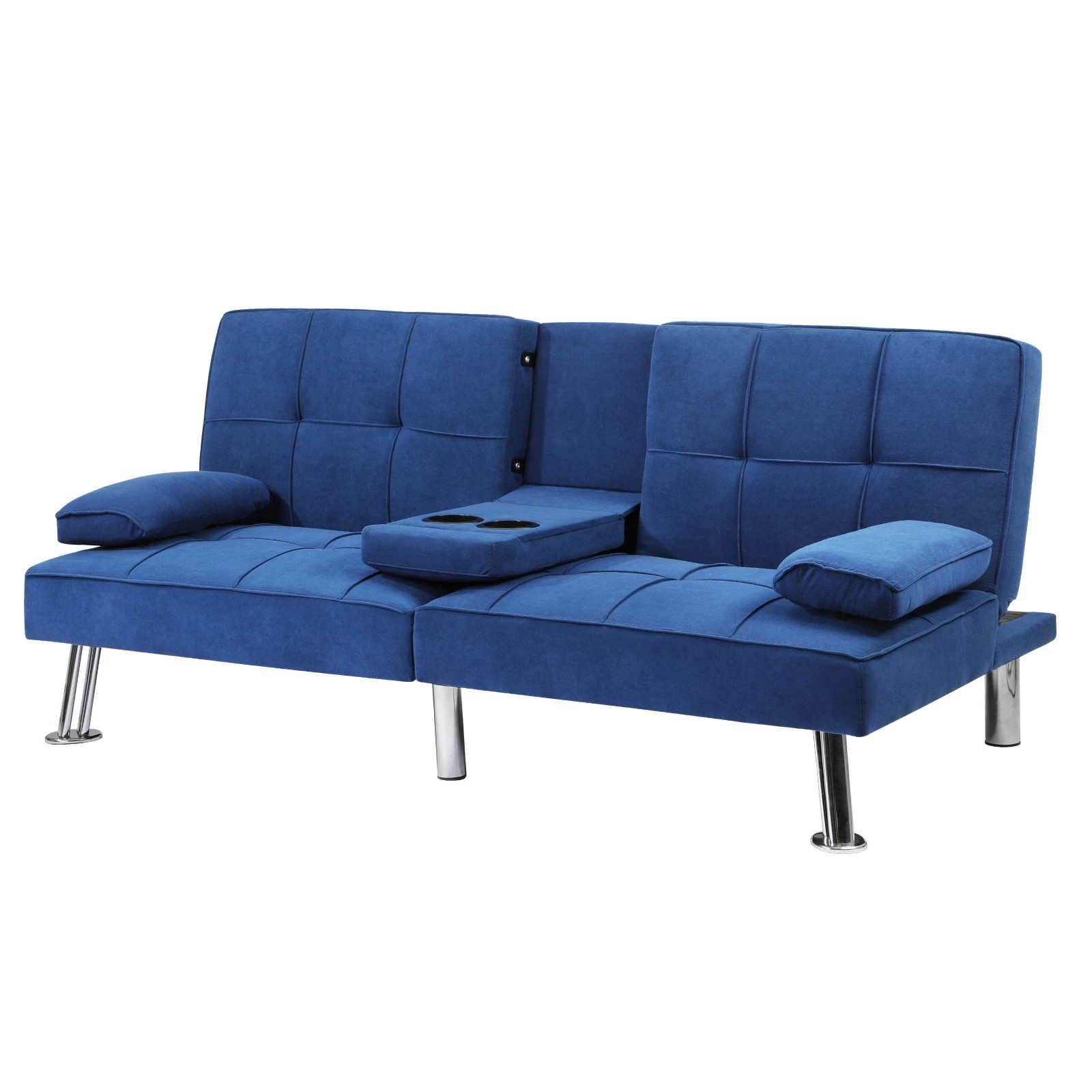 1 Oikiture Sofa Bed Lounge 3 Seater Couch Recliner Sofabeds Cup Holder Velvet
 - Blue, 1 of 10