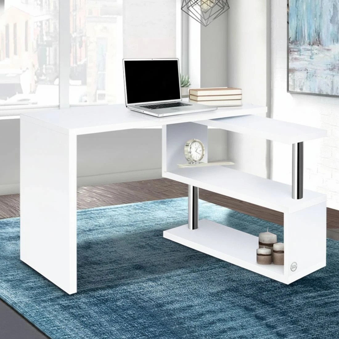 7 Artiss Computer Desk L-Shape Bookshelf - White, 7 of 7