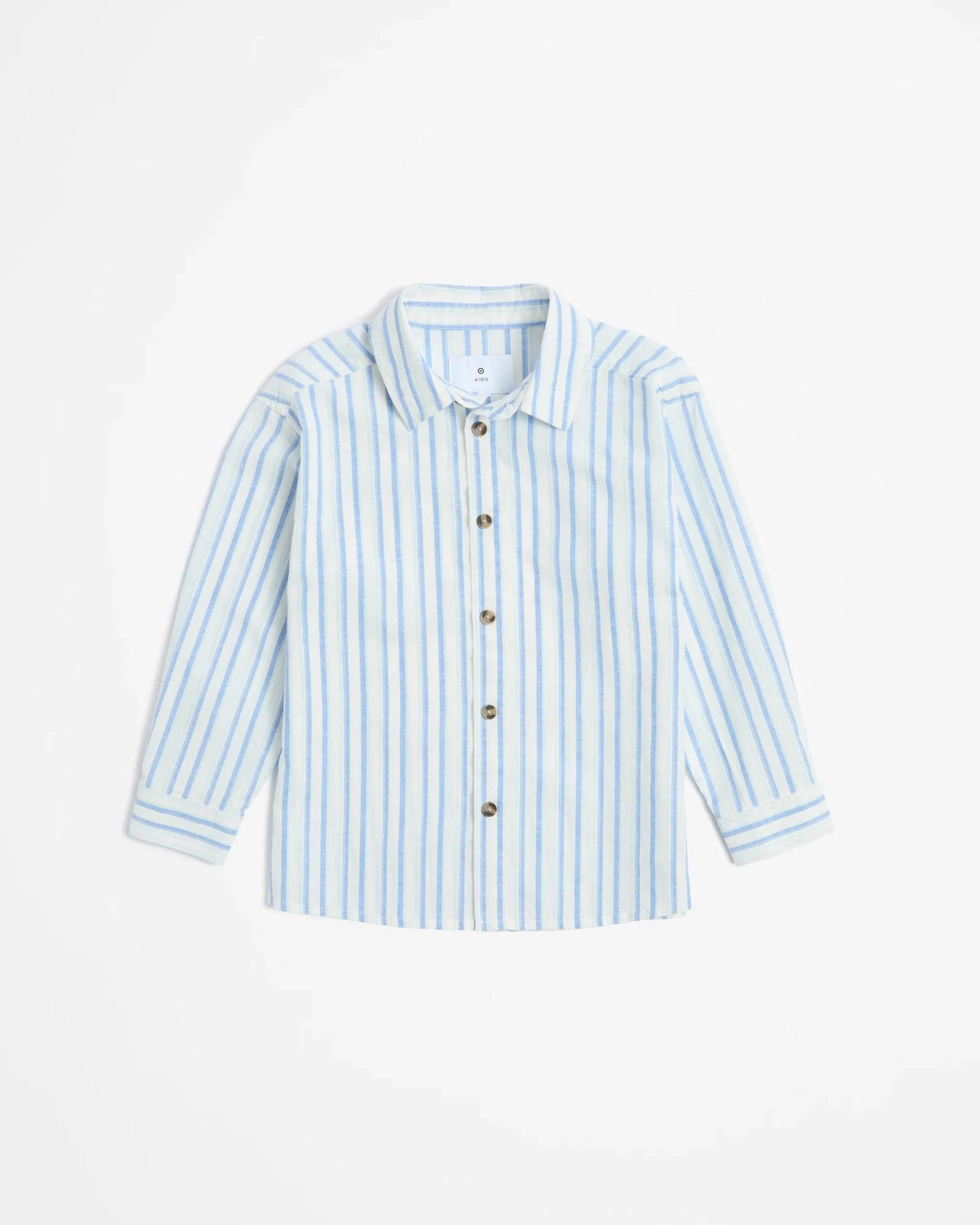 1 Target Australian Cotton Linen Blend Long Sleeve Stripe Shirt BLUE, 1 of 3