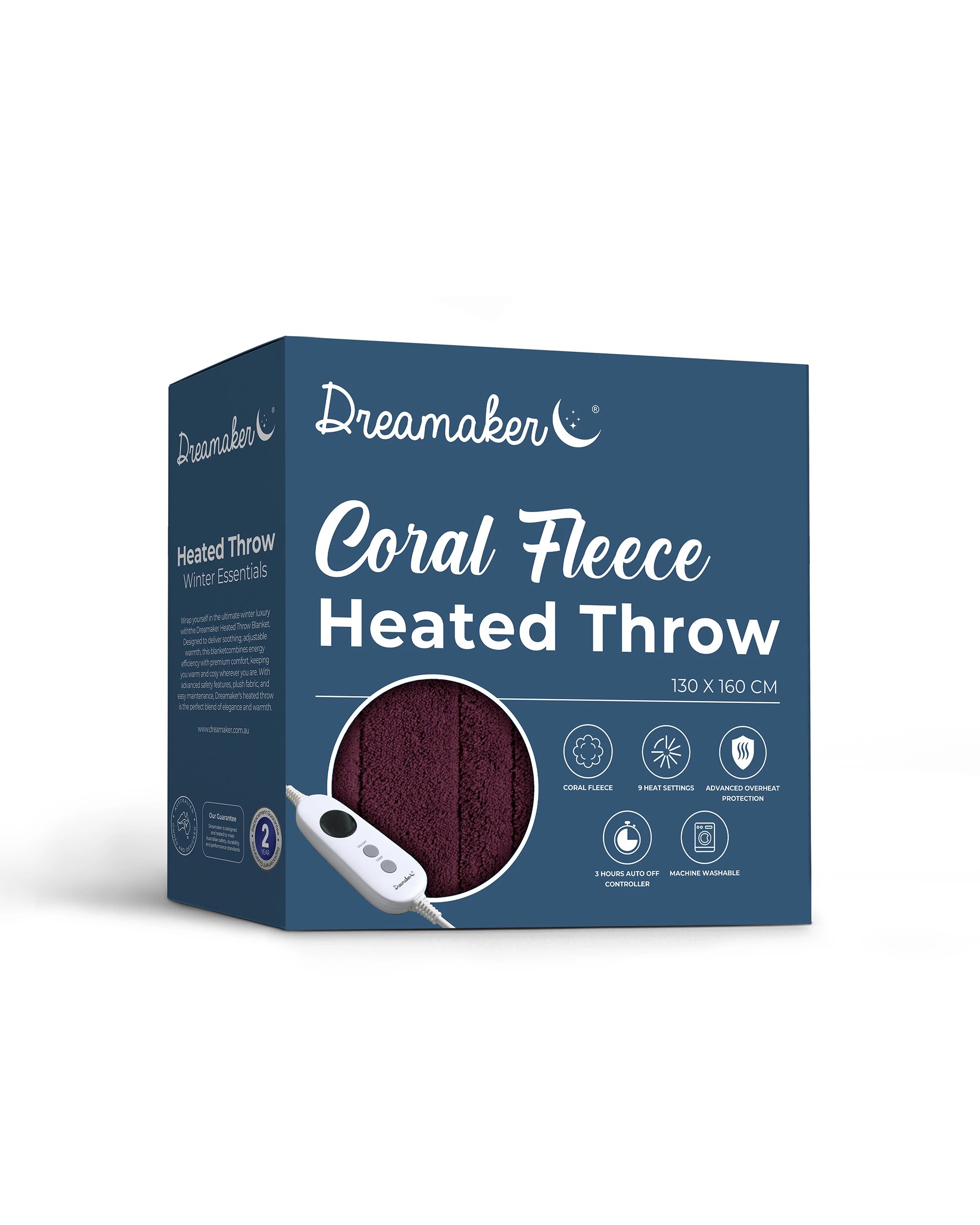 5 Dreamaker Kingston Coral Fleece Electric Heated Throw Blanket 130x160cm - Cherry, 5 of 5