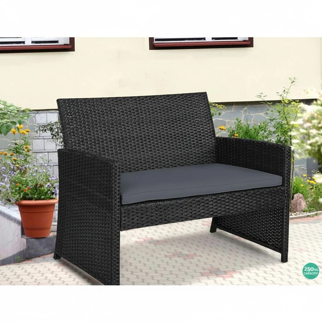 5 Gardeon 4 PCS Outdoor Sofa Set with Storage Cover Rattan Chair Furniture Black - Black, 5 of 6