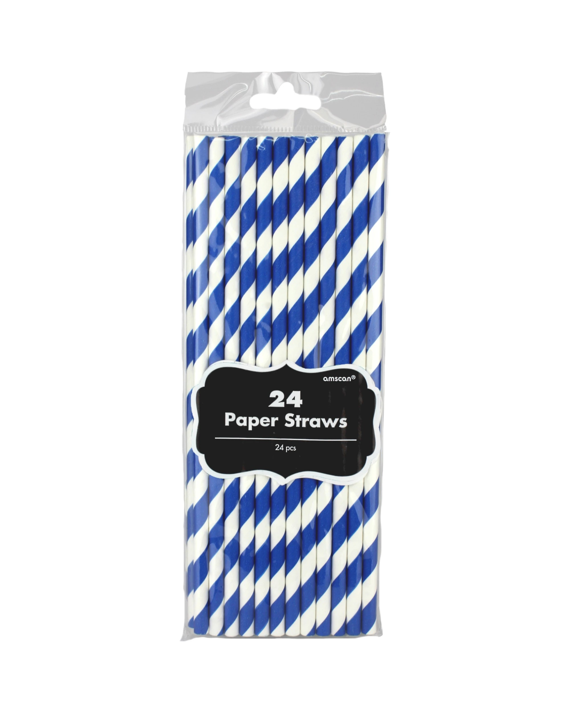 1 Amscan Blue and White Striped Paper Straws Pack of 24 - Blue, 1 of 1