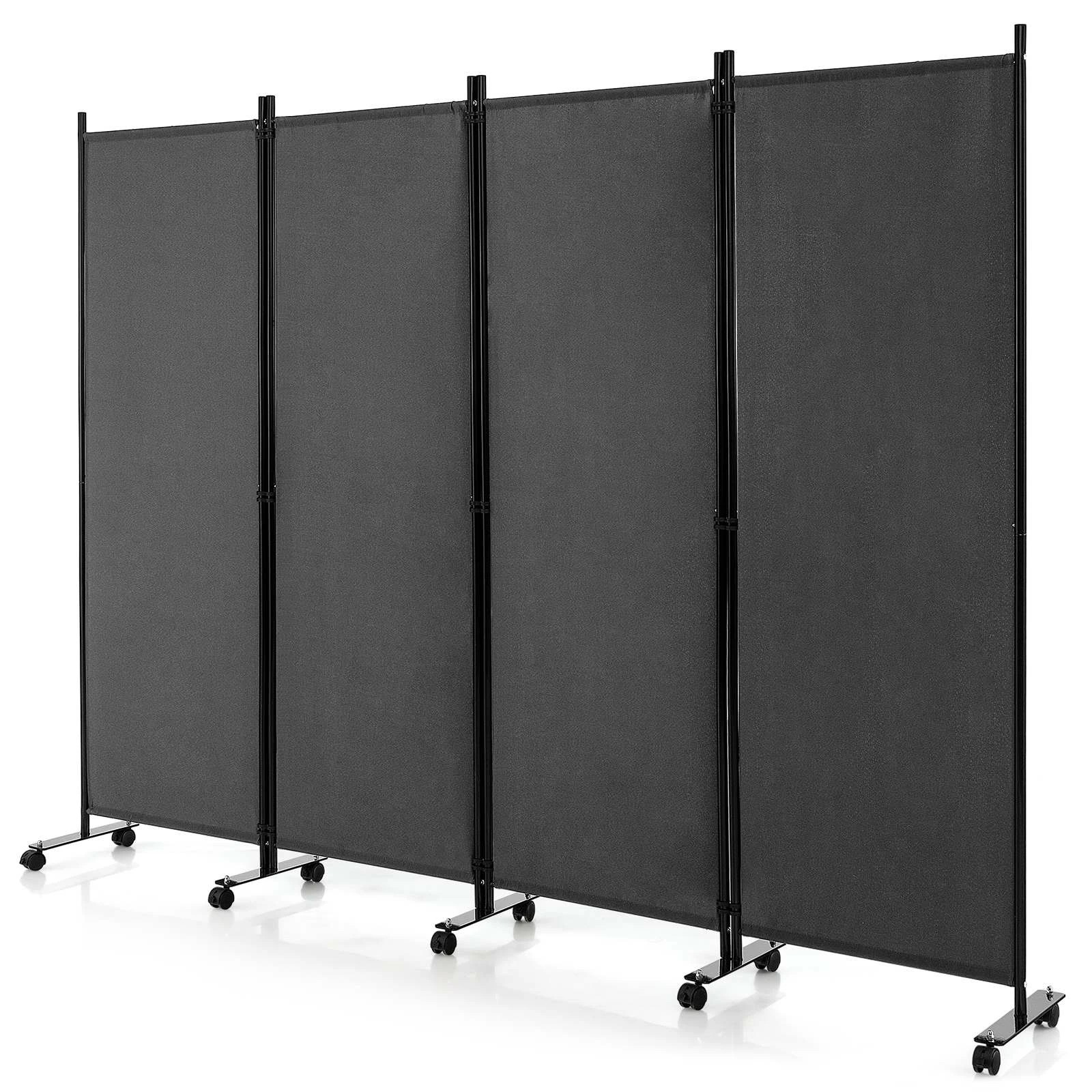 1 Costway 4-Panel Folding Room Divider 1.73m Rolling Privacy Screen w/Lockable Wheels - Grey, 1 of 3