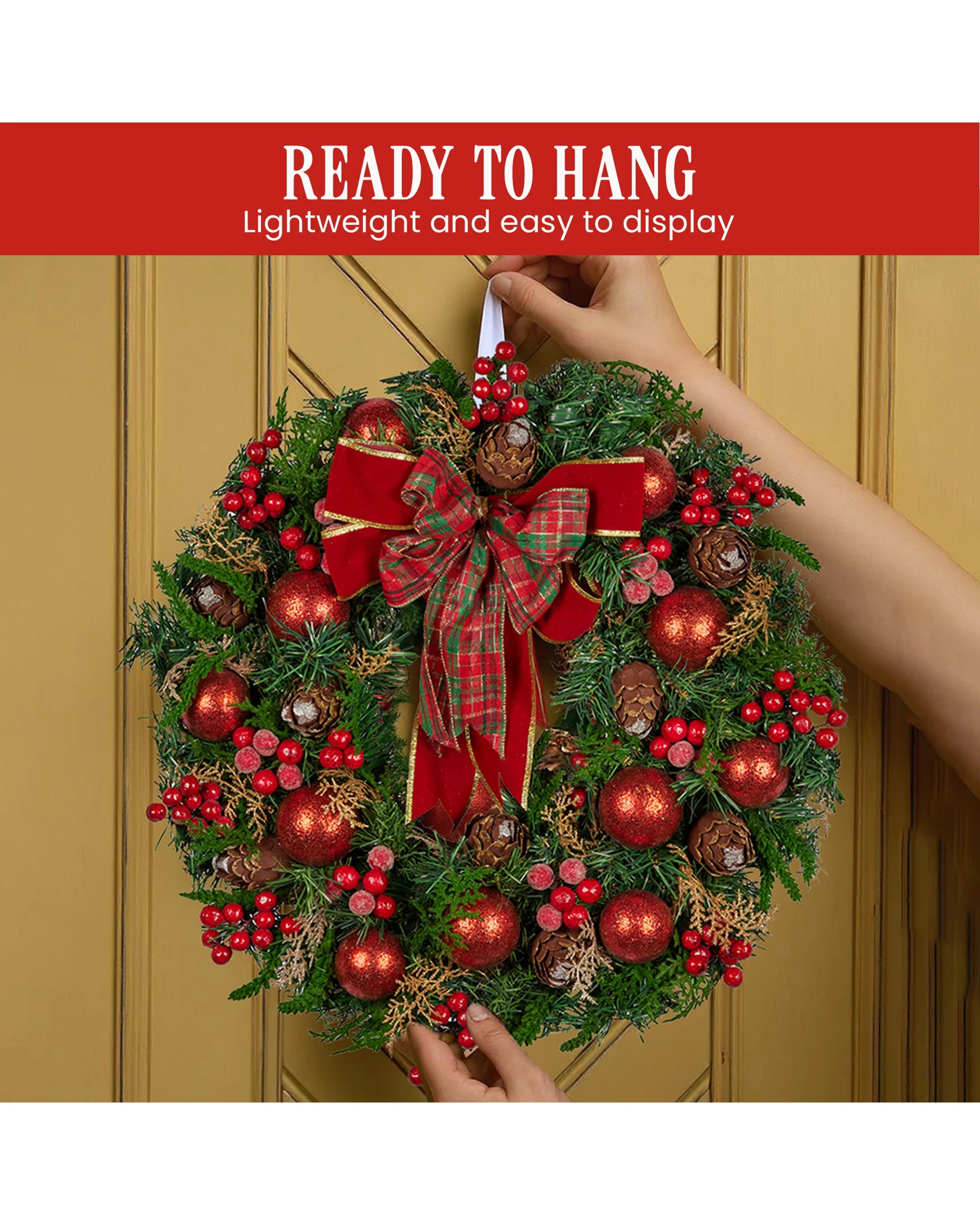 10 Christabelle Stunning 71cm Christmas Wreath Lush Red Baubles Berries Pine Cones And Bow Front Door Decoration, 10 of 10