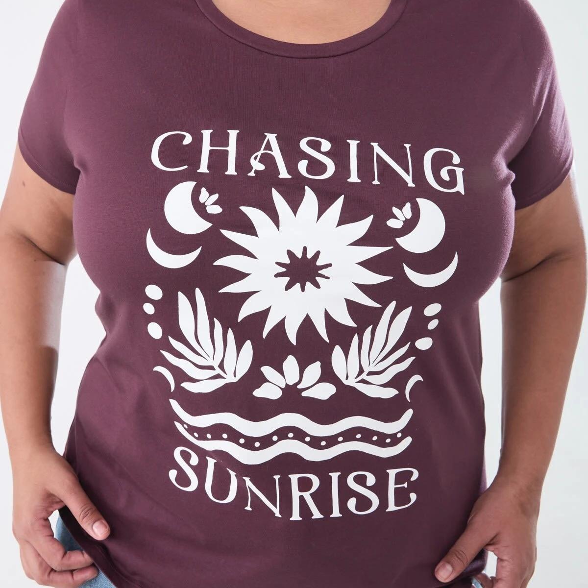 5 Curve Short Sleeve Basic Print T-shirt CHASING SUNRISE WARM MULBERRY, 5 of 6