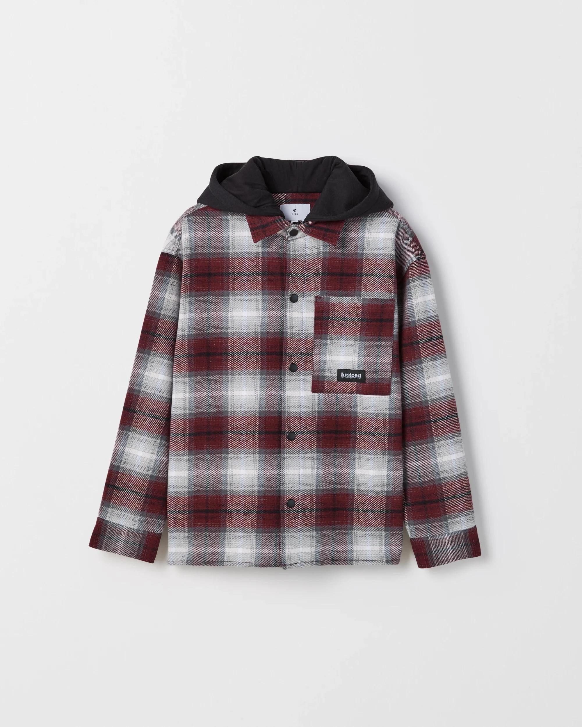 1 Target Kids Australian Cotton Heavy Flannelette Hooded Shirt RED CHECK, 1 of 5