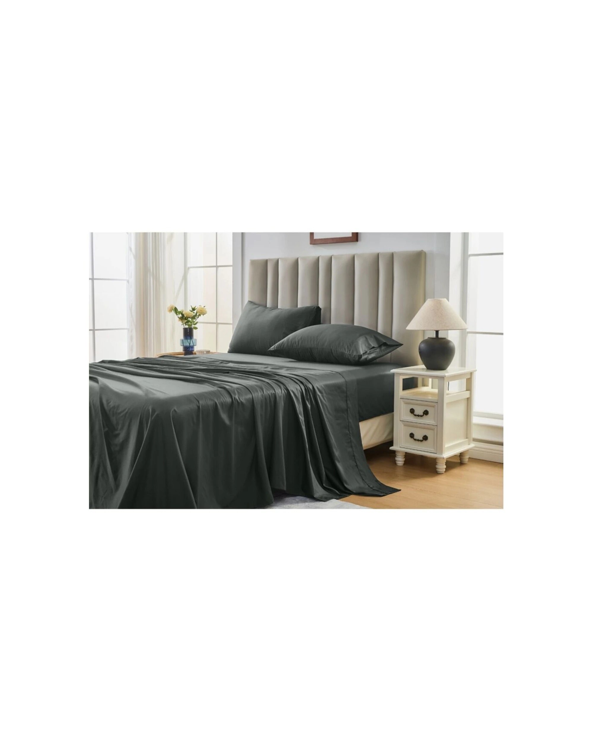 5 Grosvenor House 500TC Egyptian Cotton Flat Bed Bedding Sheet - Single Bed - Charcoal, 5 of 5