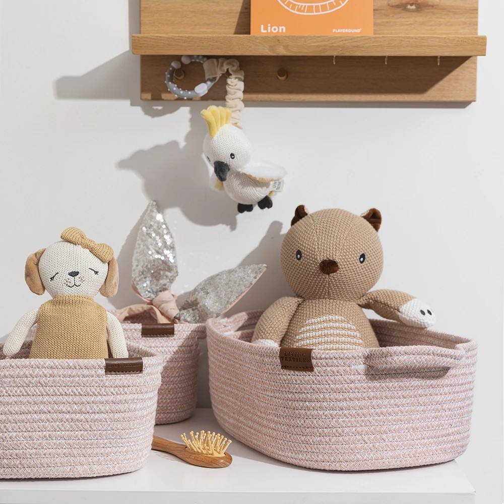3 Living Textiles 3 Piece Cotton Rope Nursery Storage Basket Set – Pink, 3 of 5