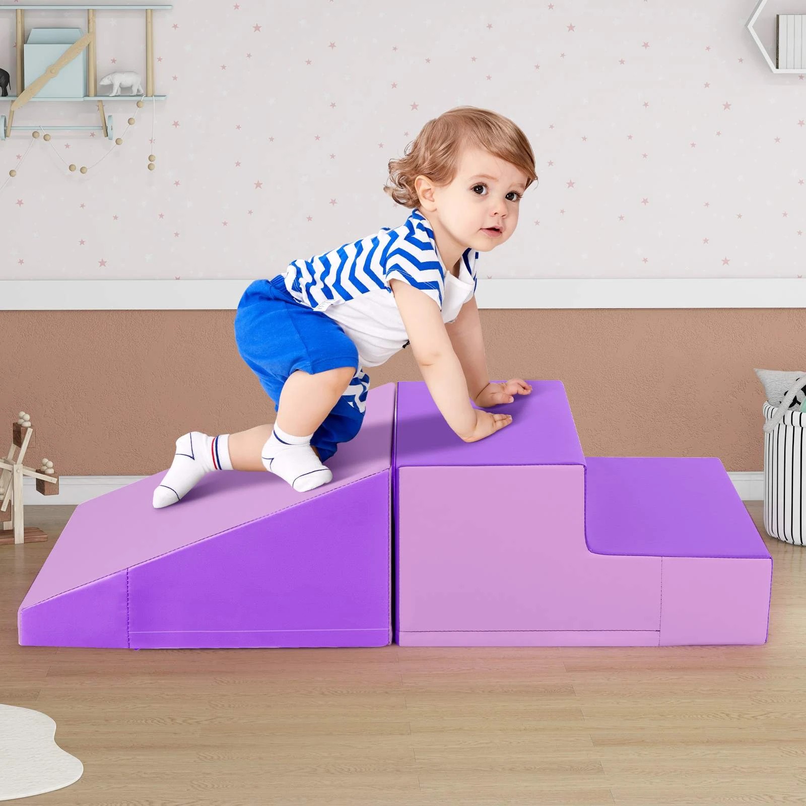 3 Costway 2PCS Foam Climbing Blocks Soft Play Set - Purple, 3 of 3
