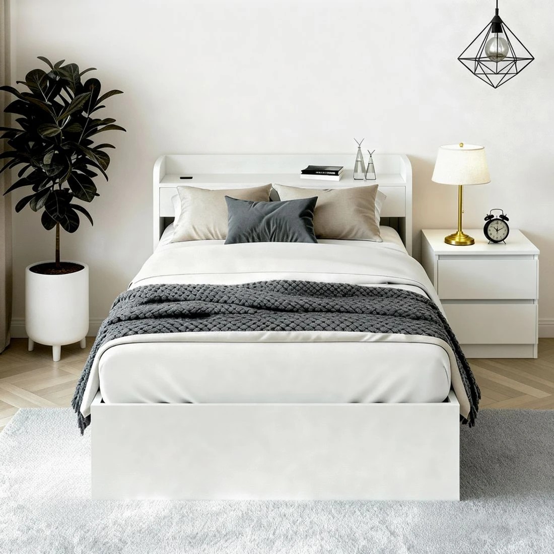 4 Artiss Single Bed Frame and Bedside Table - White, 4 of 10