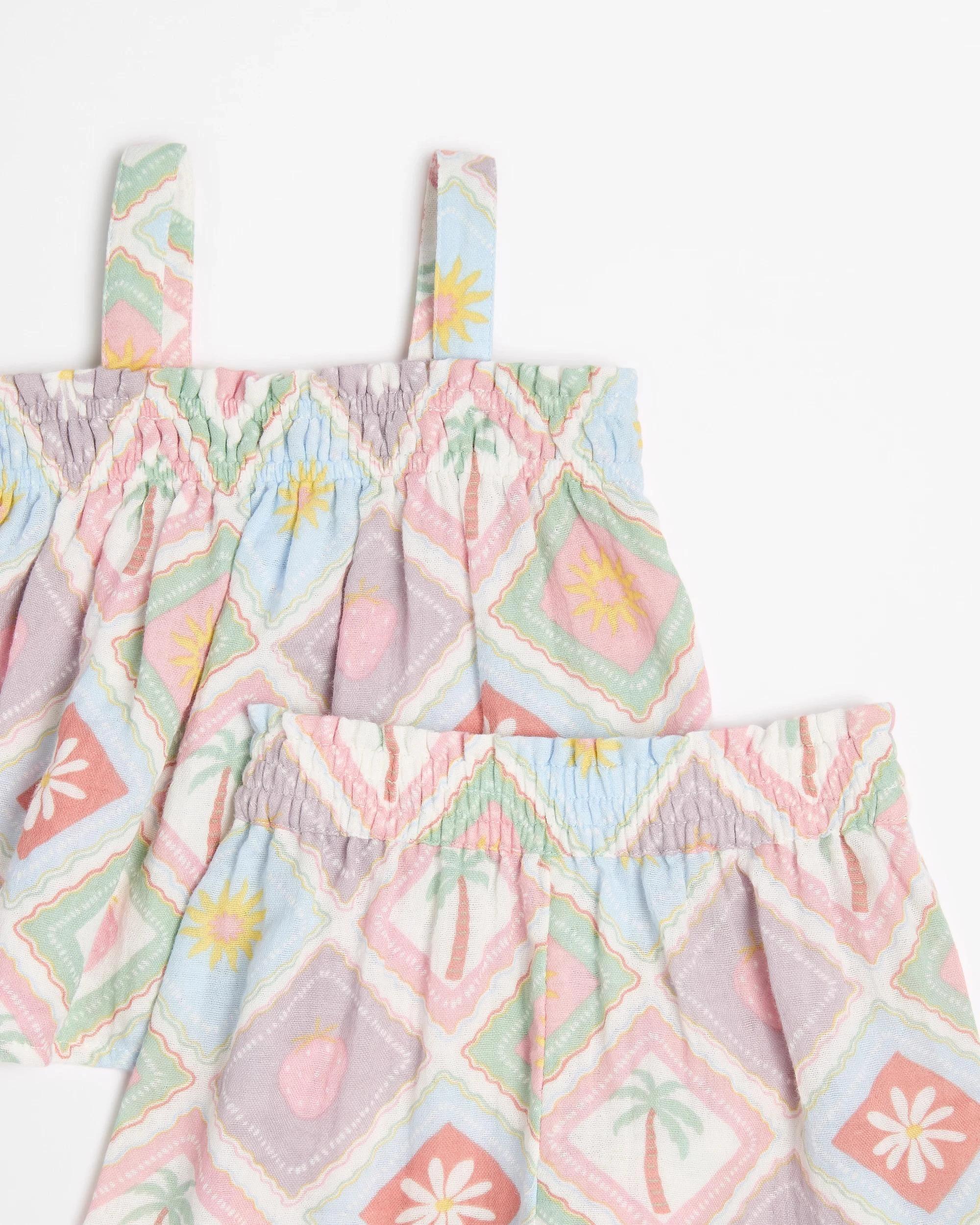 3 Target Baby Girls Cami & Wide Leg Pants 2 Piece Set MULTI/CREAM, 3 of 4