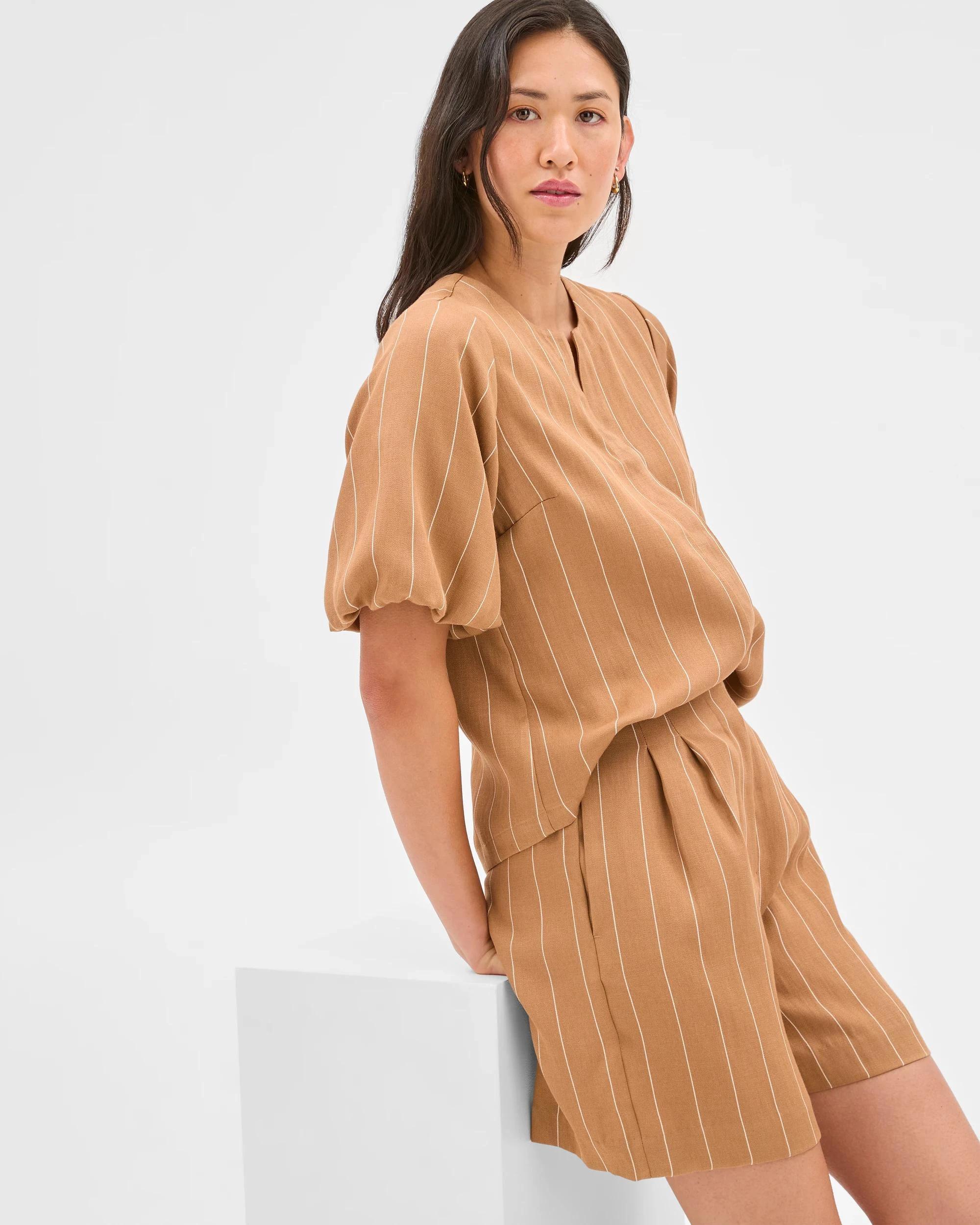 4 Puff Sleeve Blouse - Preview CARAMEL STRIPE, 4 of 6