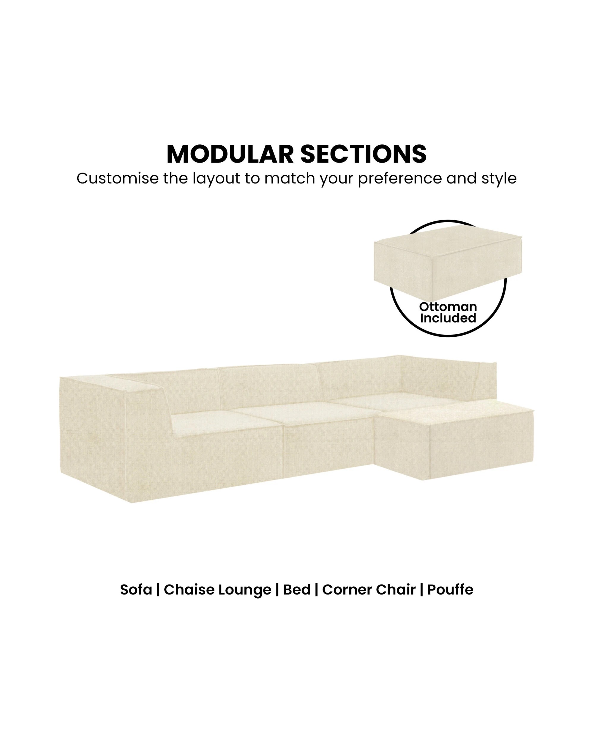 7 Sarantino Novi 3-Seater Modular Sofa with Ottoman in Cream Non-Slip Bottom Lounge, 7 of 10