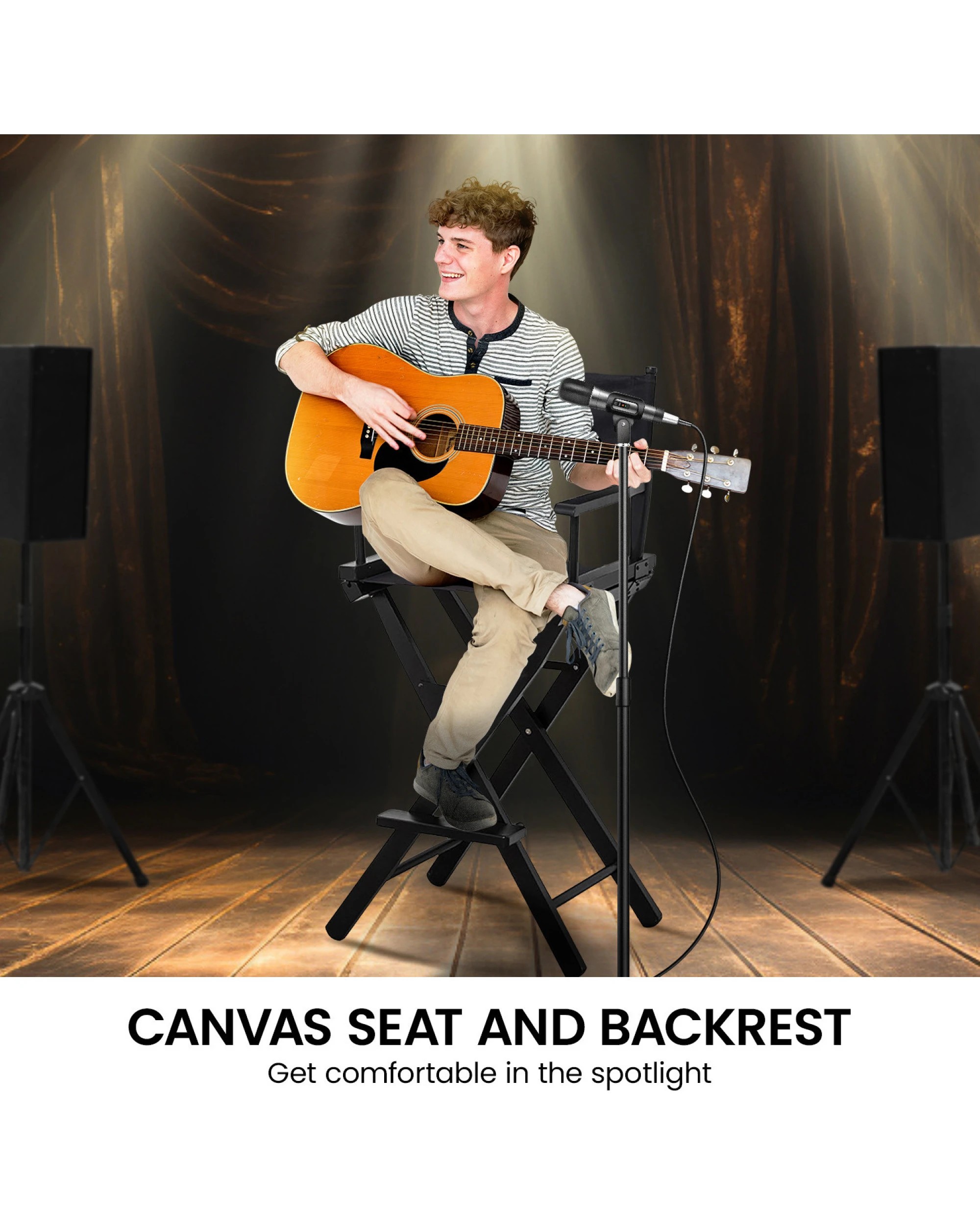 9 Sarantino Black Tall Directors Chair Beech Wood Frame With Canvas Seat, 9 of 9