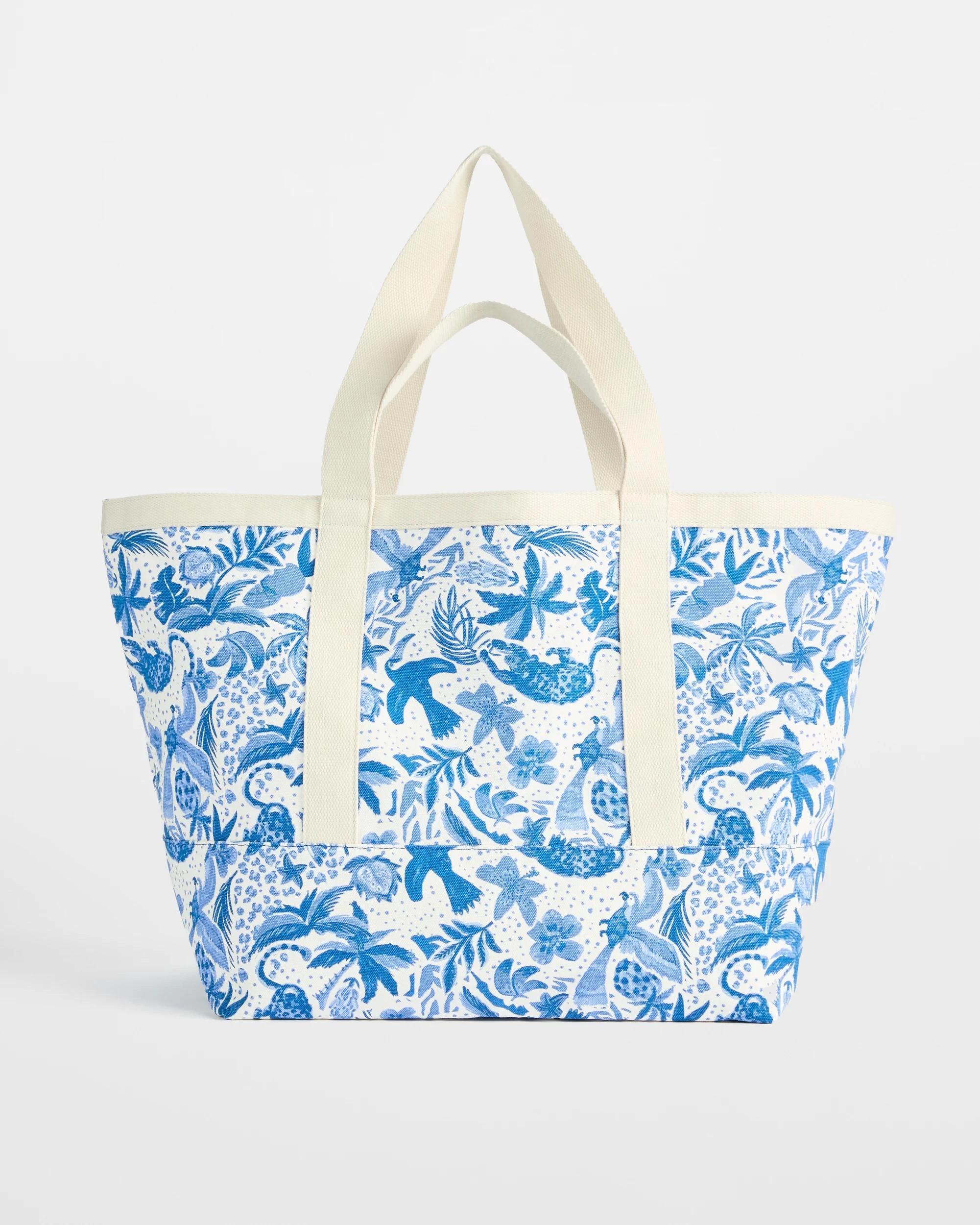 1 Target Large Printed Canvas Beach Tote Bag TROPICAL BLUE, 1 of 2
