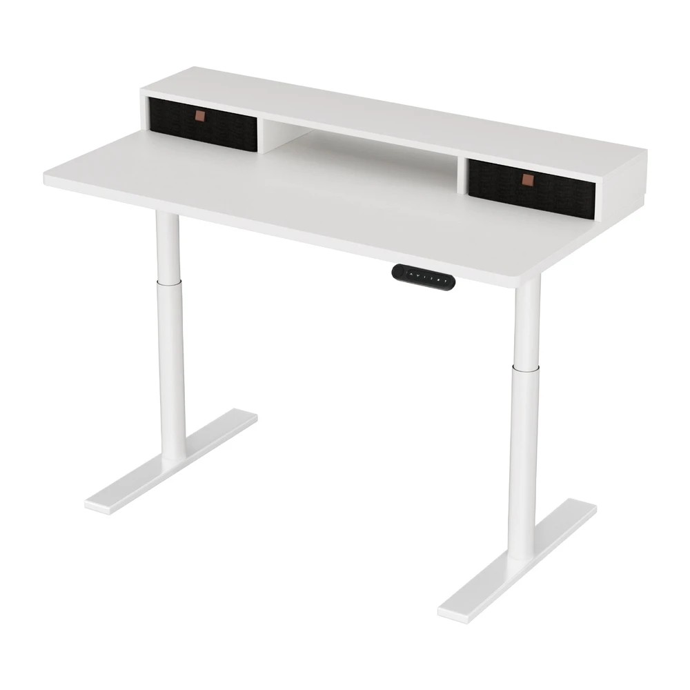 1 Artiss Electric Standing Desk with Storage Rack Shelf Drawers  120CM - White, 1 of 6