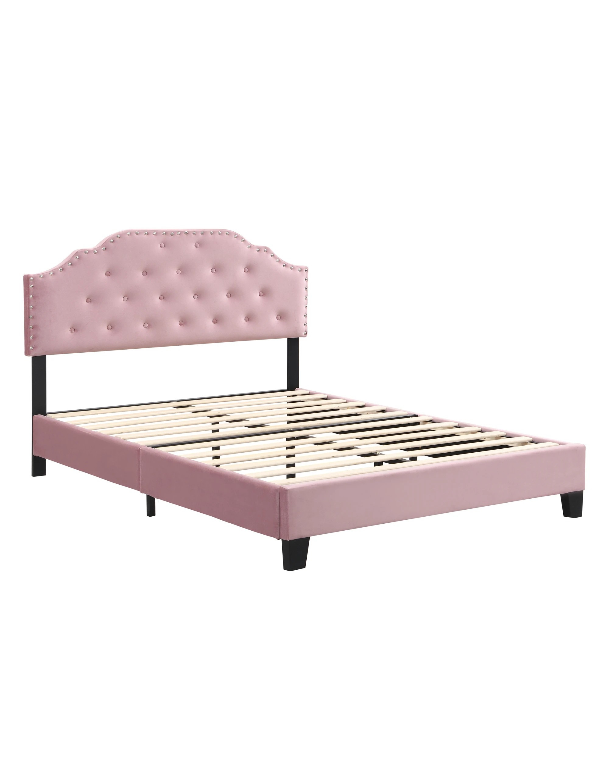 1 IHOMDEC BEF02 Queen Velvet Button Tufted Bed Frame - Pink - Pink, 1 of 10