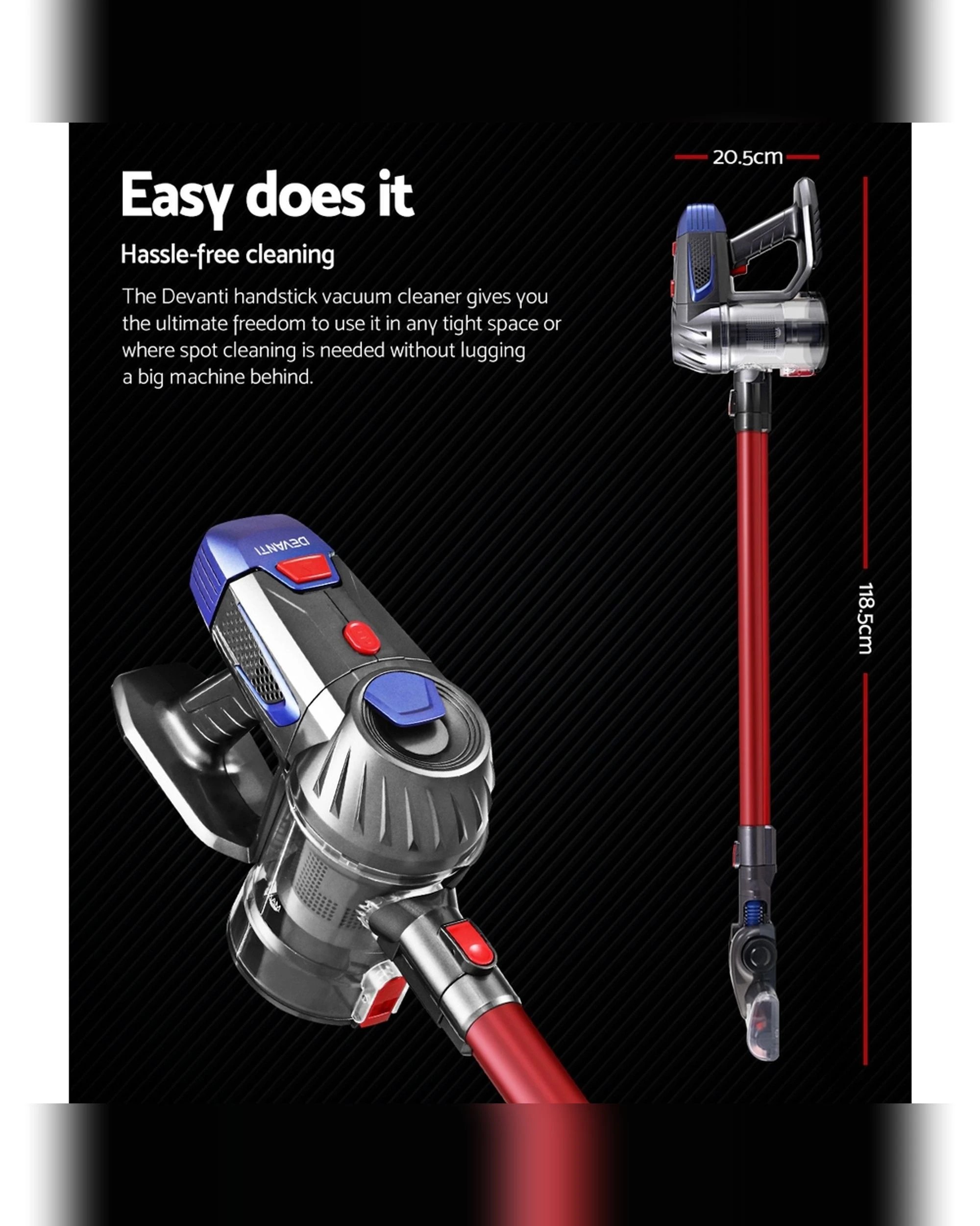 2 Devanti Stick Vacuum Cleaner Bagless Cordless  150W - Red, 2 of 7