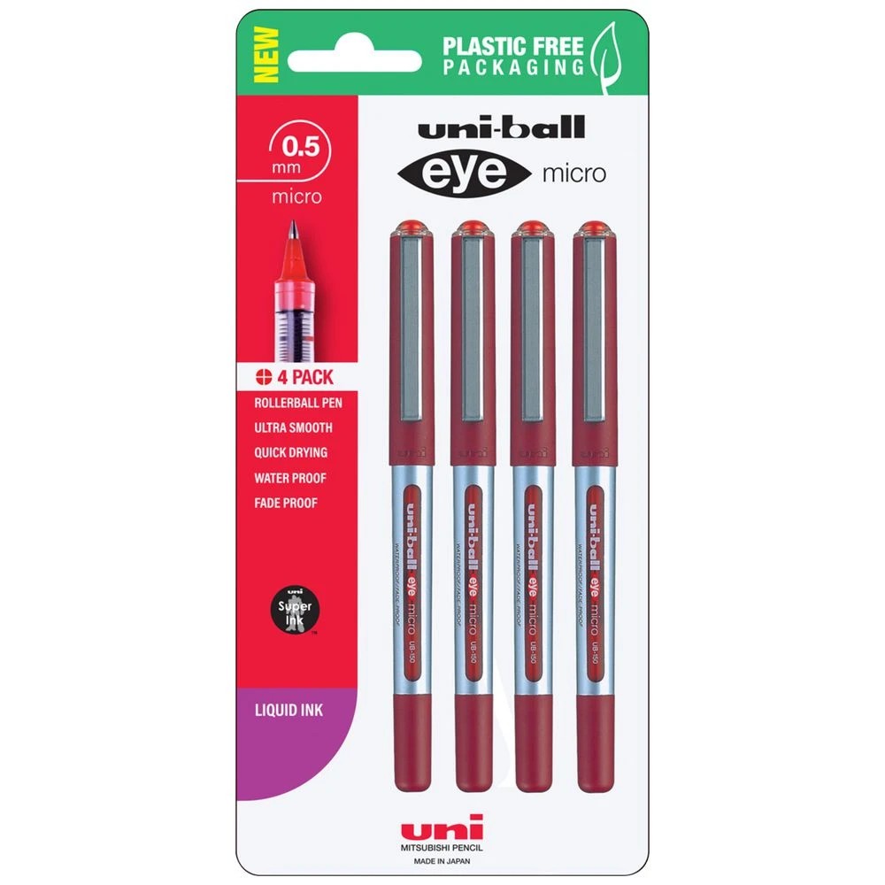 1 Uni-Ball Eye Micro Rollerball Pens Red 4 Pack, 1 of 3