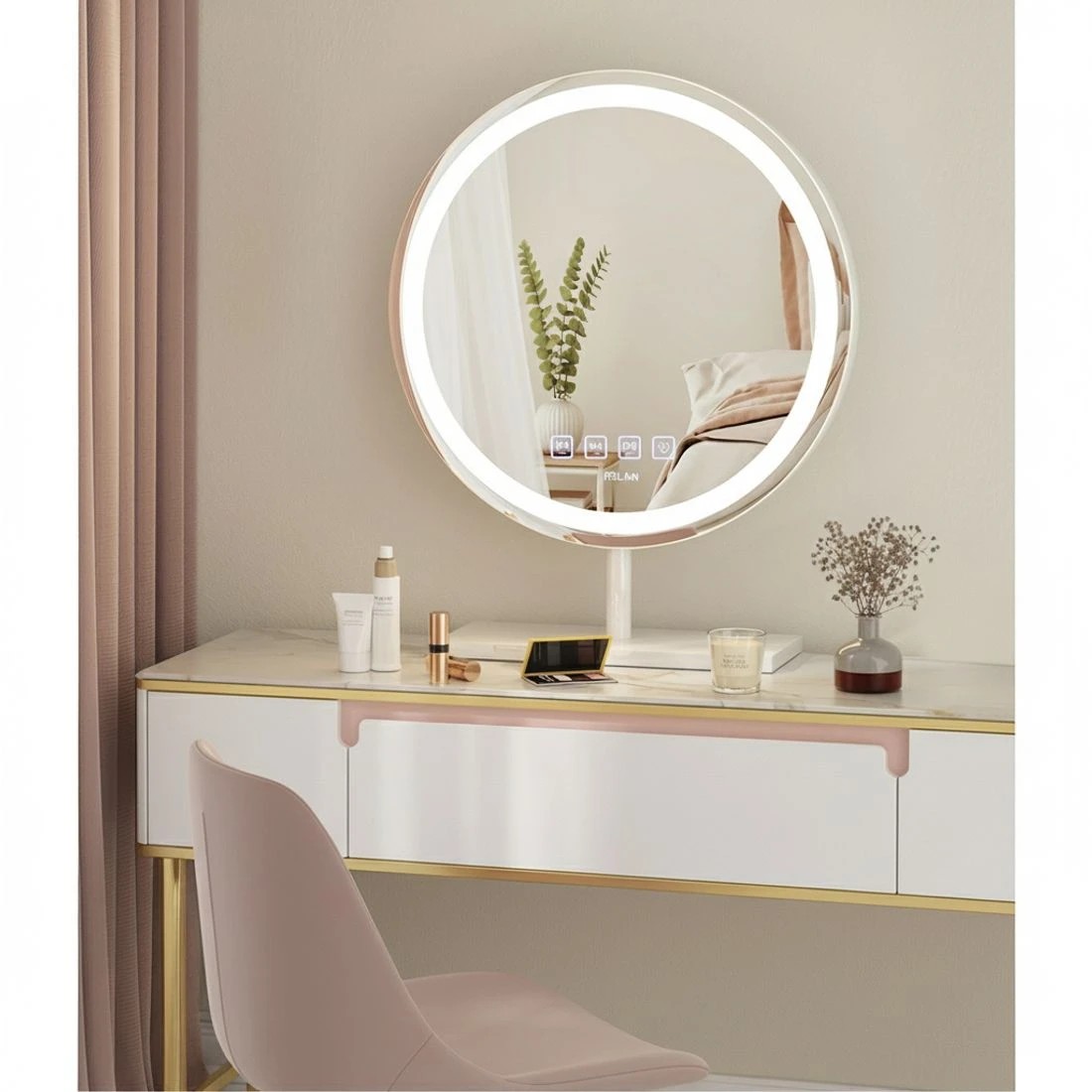 4 Embellir Makeup Mirror 40x40cm Hollywood Vanity with LED Light Tabletop Round - Multi, 4 of 6