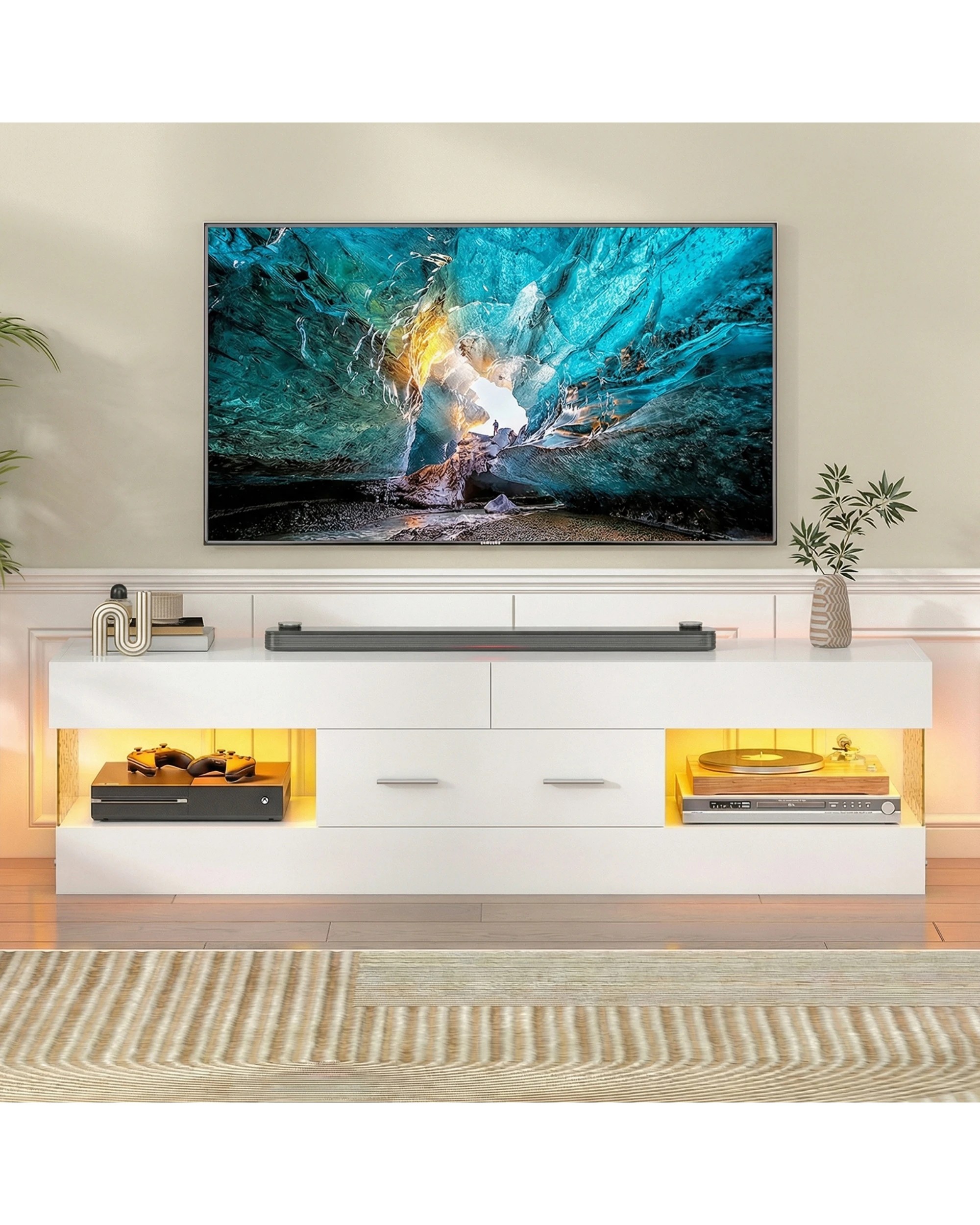 4 Advwin 152cm TV Cabinet LED Entertainment Unit Stand - White, 4 of 8