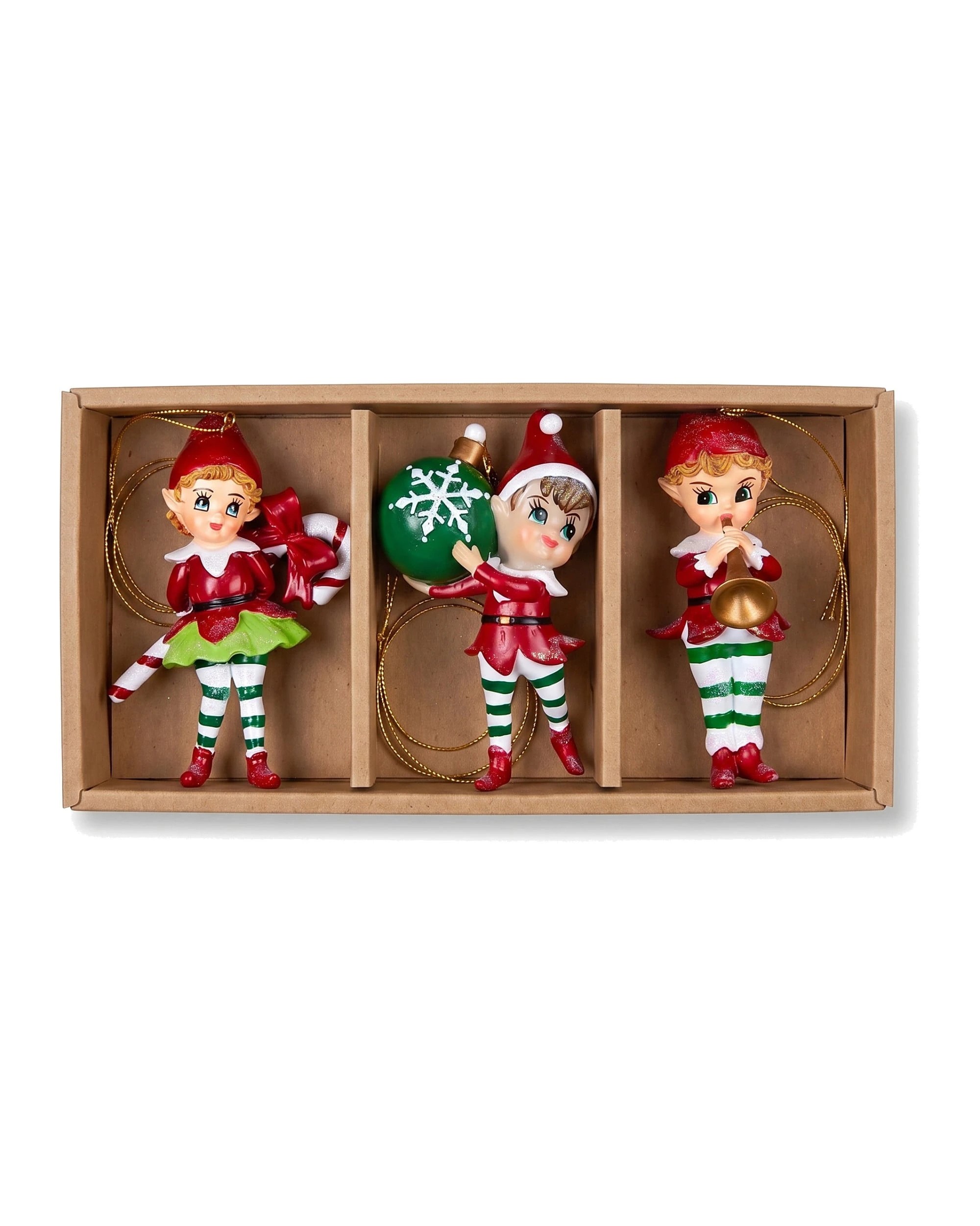 3 Christabelle 3 Elf Christmas Ornaments Assorted Character Figures 10.5cm Xmas Tree Decorations Hanging Baubles - Red, 3 of 5
