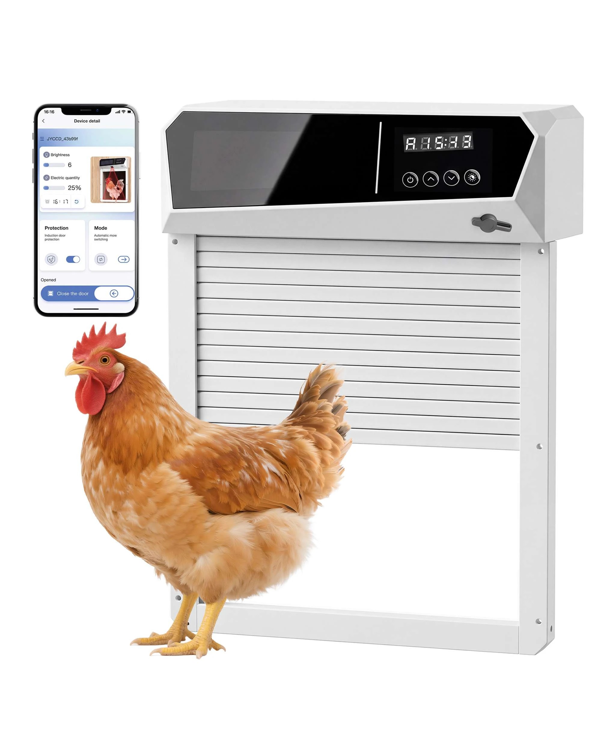 1 Advwin Automatic Chicken Coop Door Solar Powered with APP Control Includes Timer Light Sensor & Smart Modes, 1 of 8