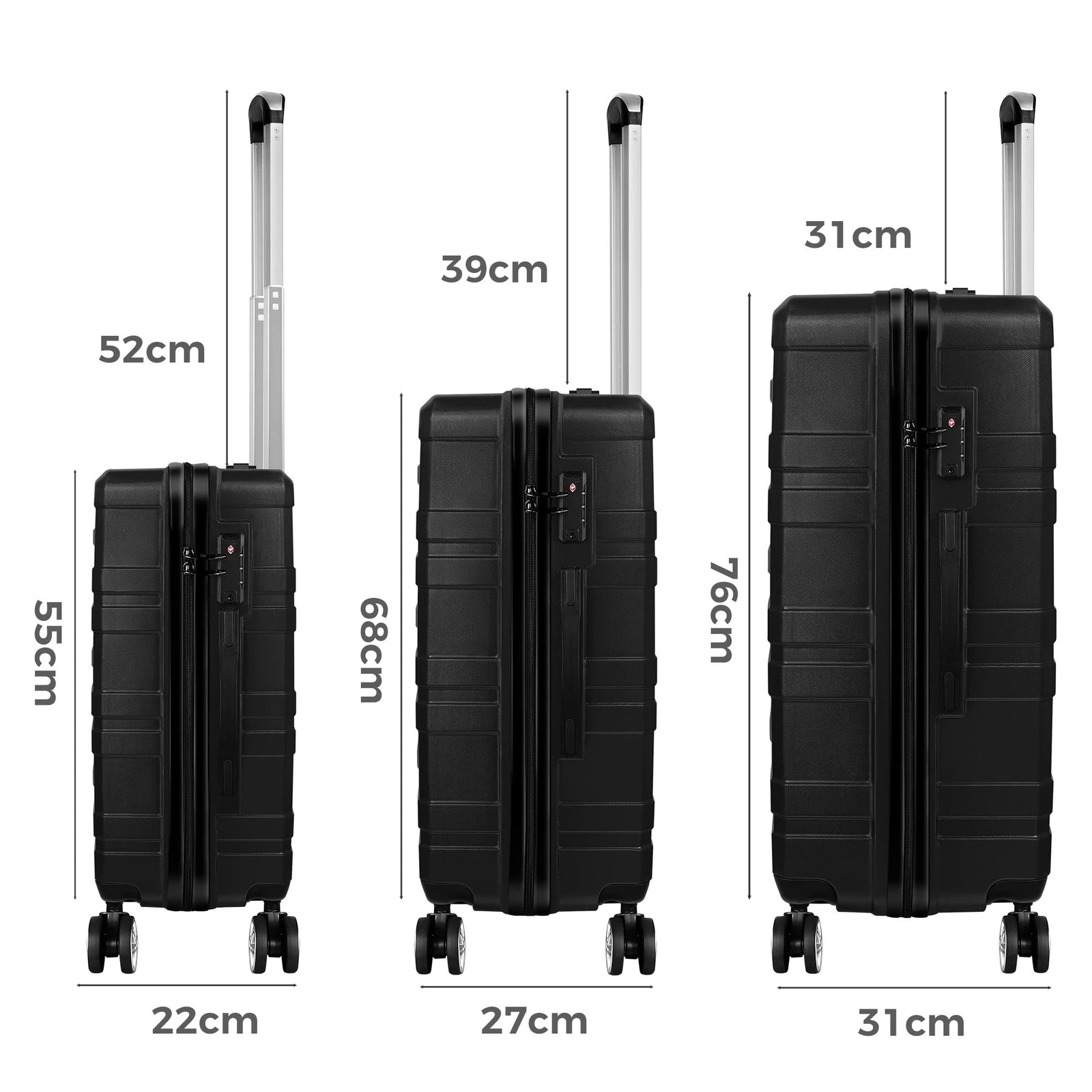 8 Alfordson Luggage 3PCS Set Suitcase ABS+PC Trolley TSA Hard Shell Case - Black, 8 of 10