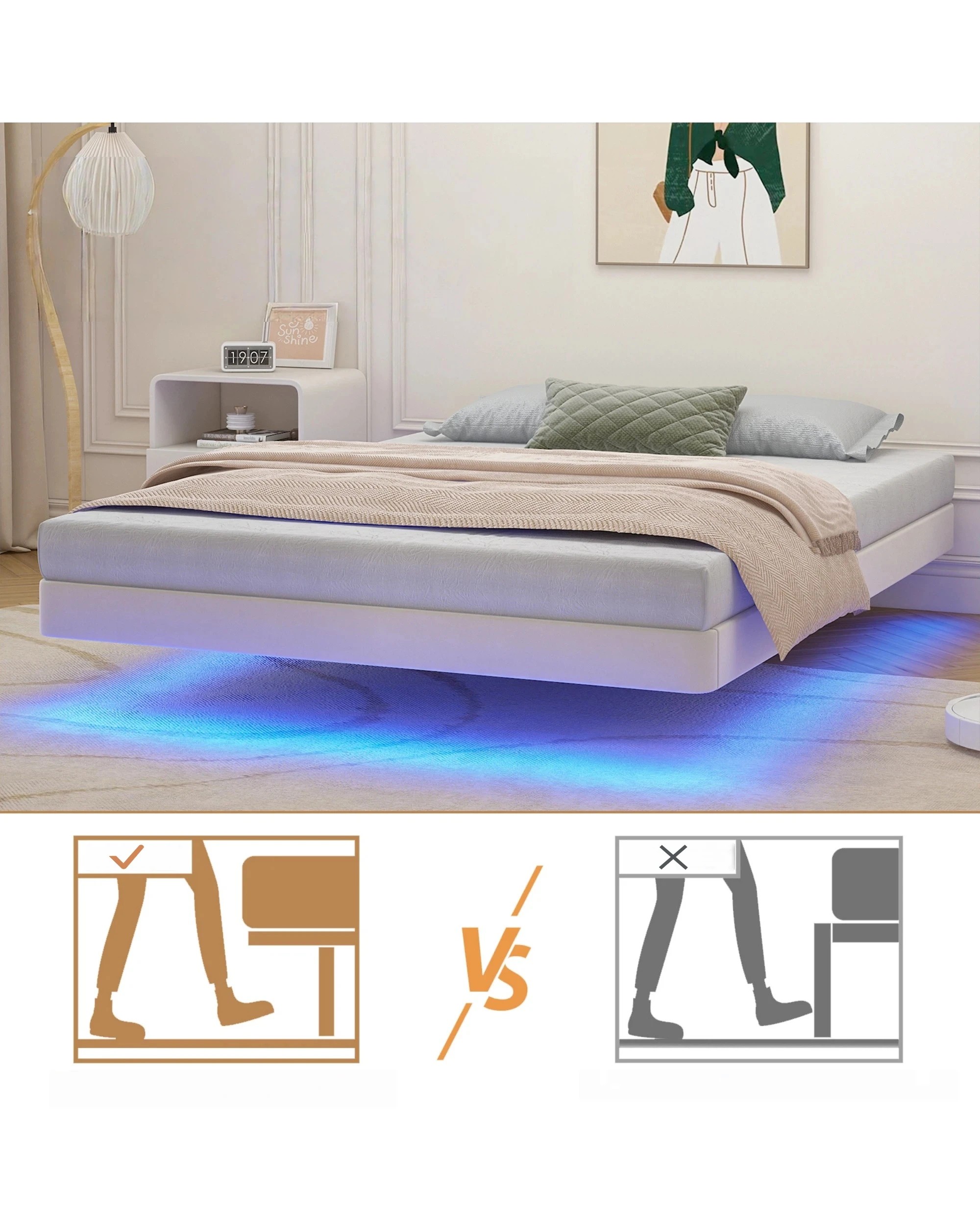 7 Advwin Bed Frame Double Size PU Leather Wooden Frames Mattress Base Platform - Beige, 7 of 10