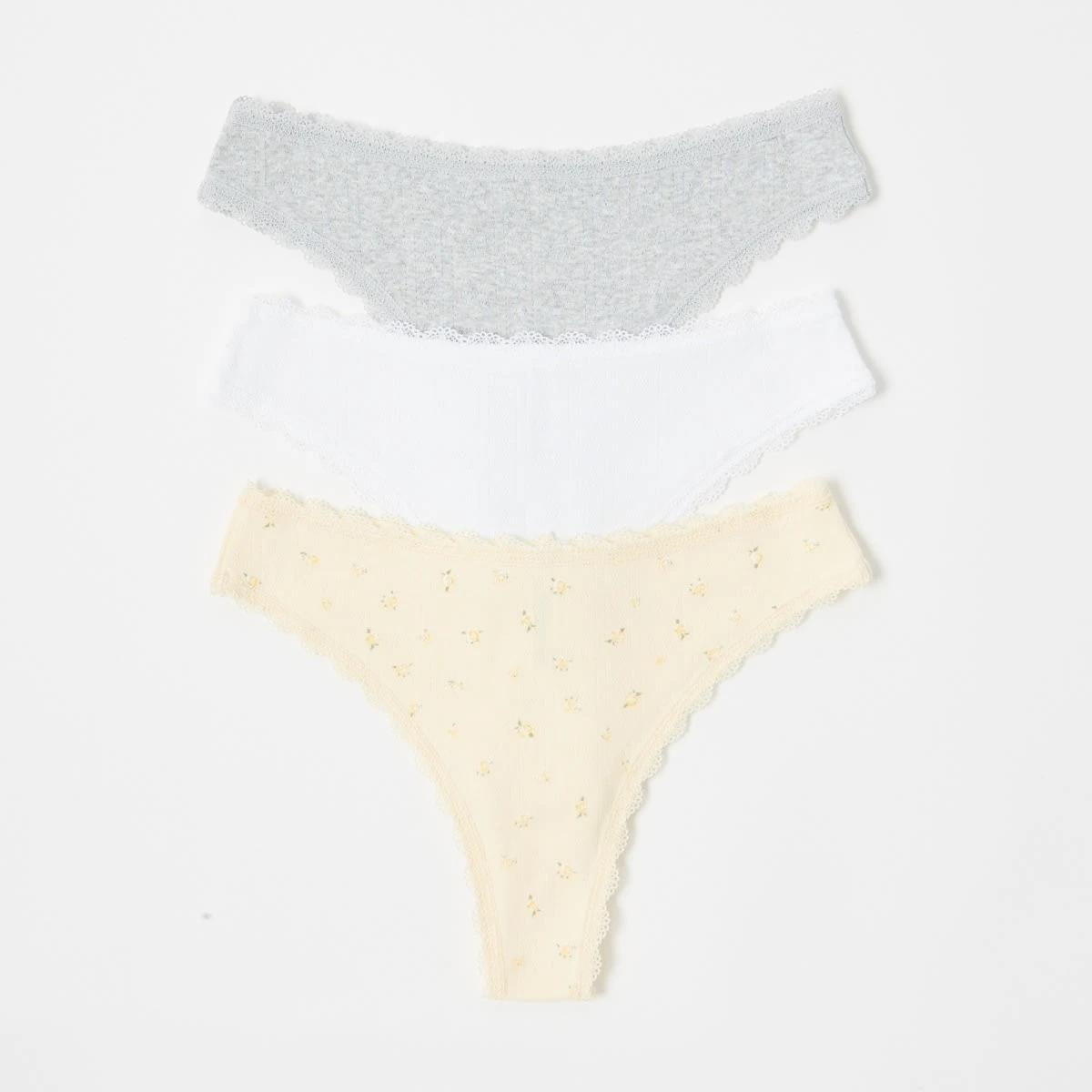 2 3 Pack Pointelle Cheeky Bikini Briefs Yellw Flrl, 2 of 8