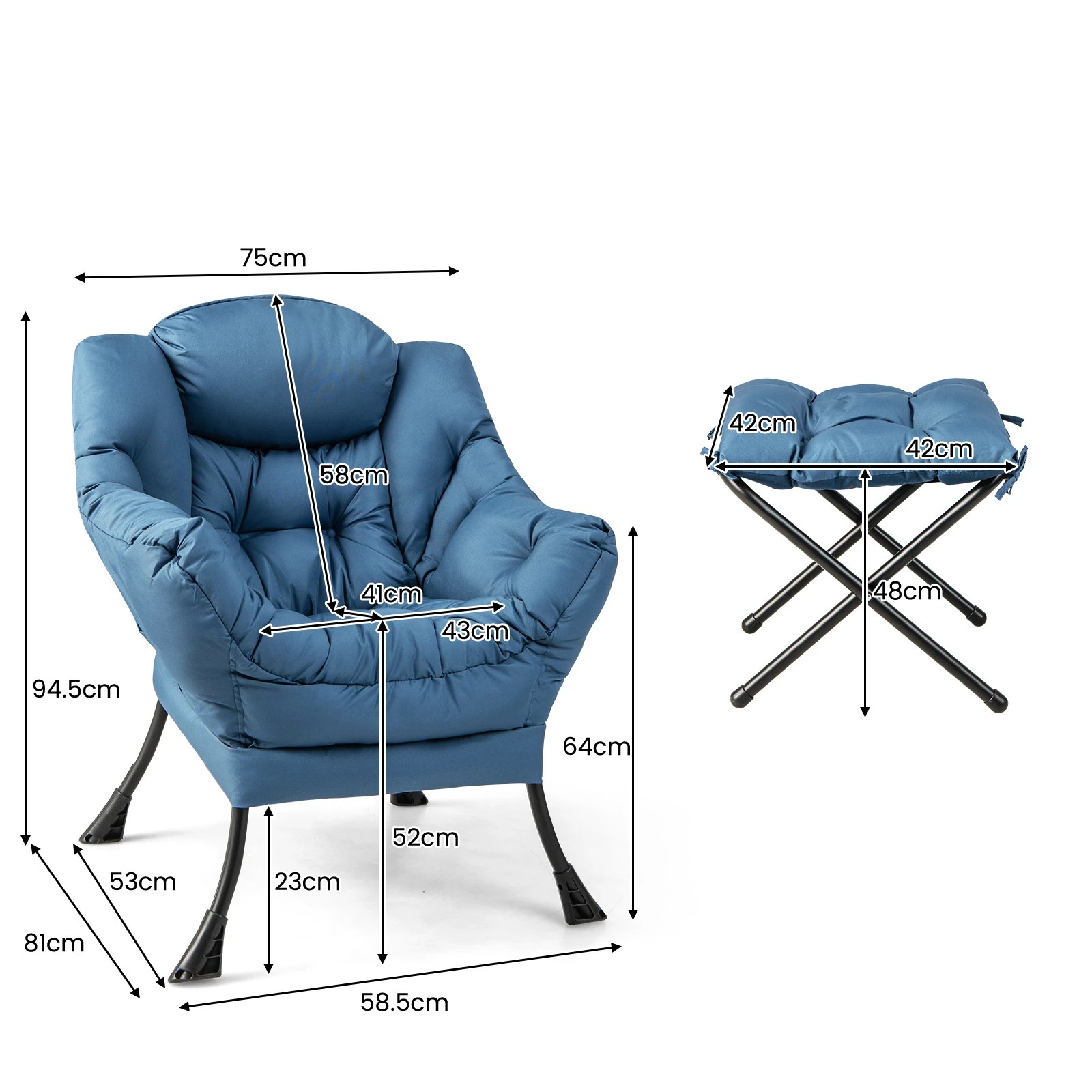 6 Costway Modern Armchair Lounge Chair Ottoman Upholstered Sofa Accent Chair w/Footstool - Blue, 6 of 6