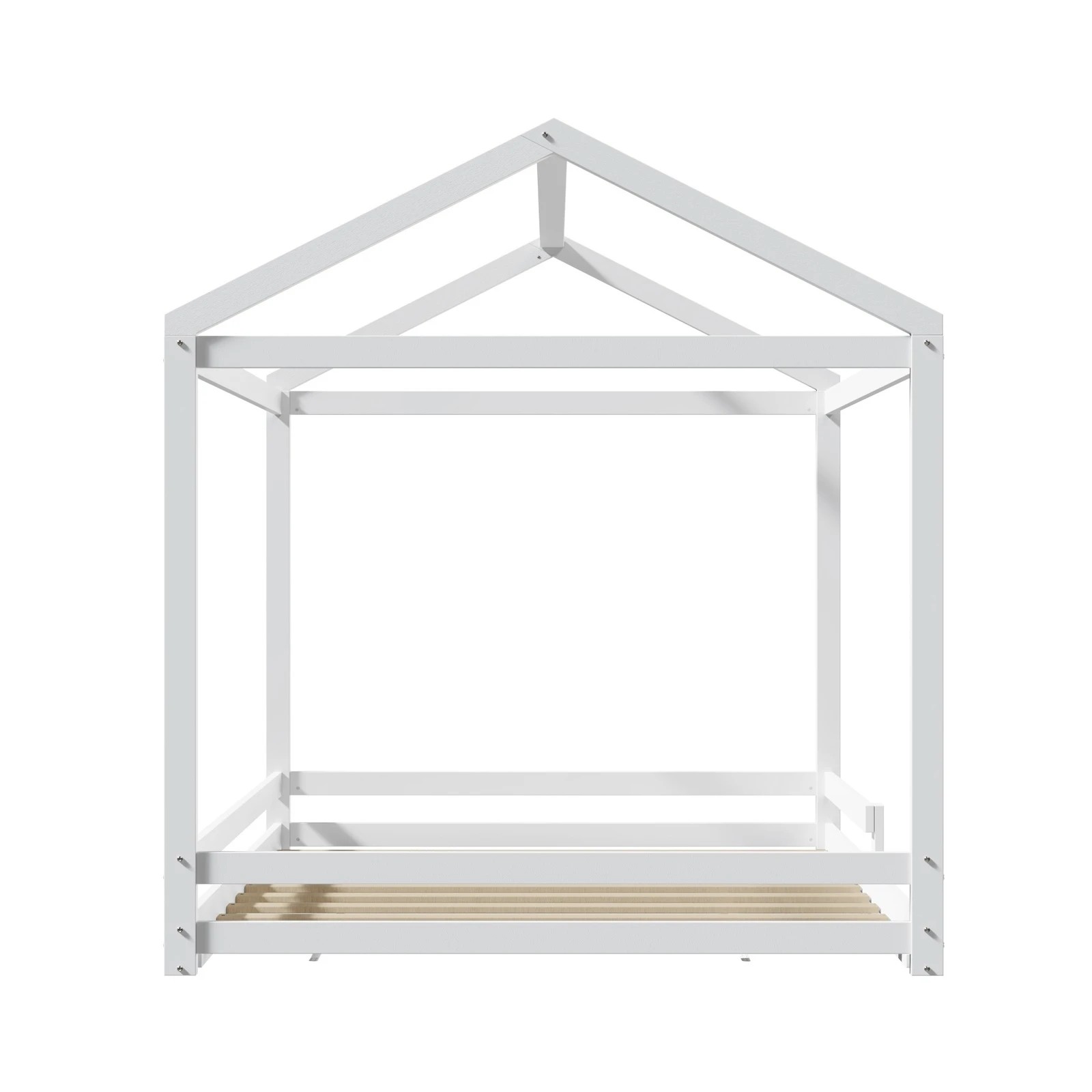 7 Oikiture Kids Wooden Bed Frame Timber House Beds Base With Fence Double
 - White, 7 of 10