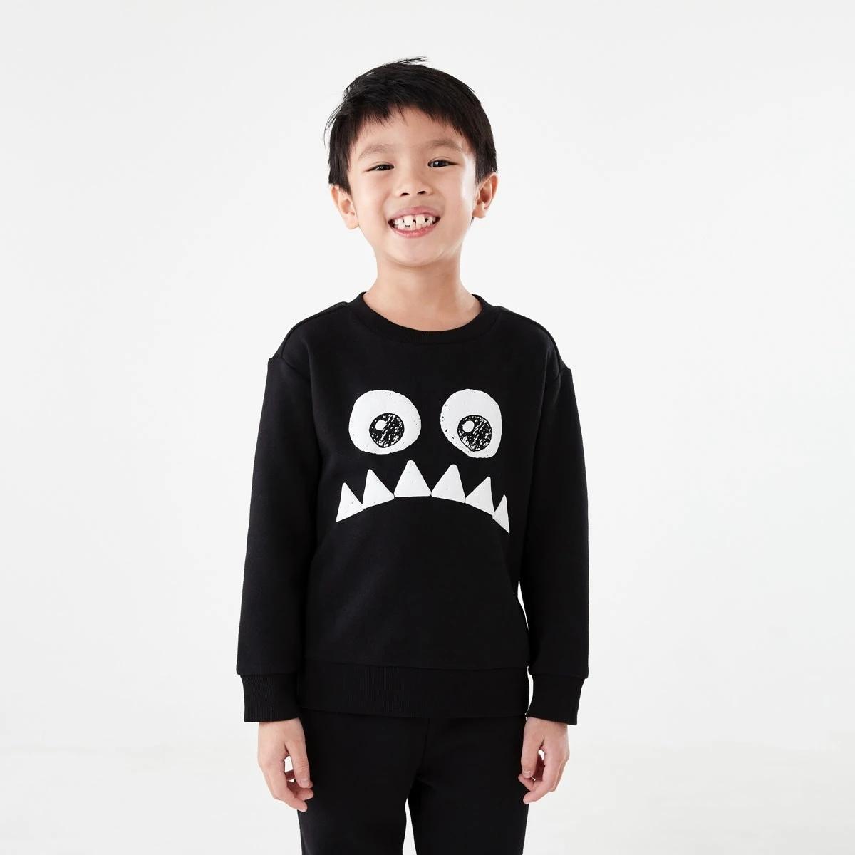 1 Print Crew Neck Sweatshirt Blk Monst, 1 of 8