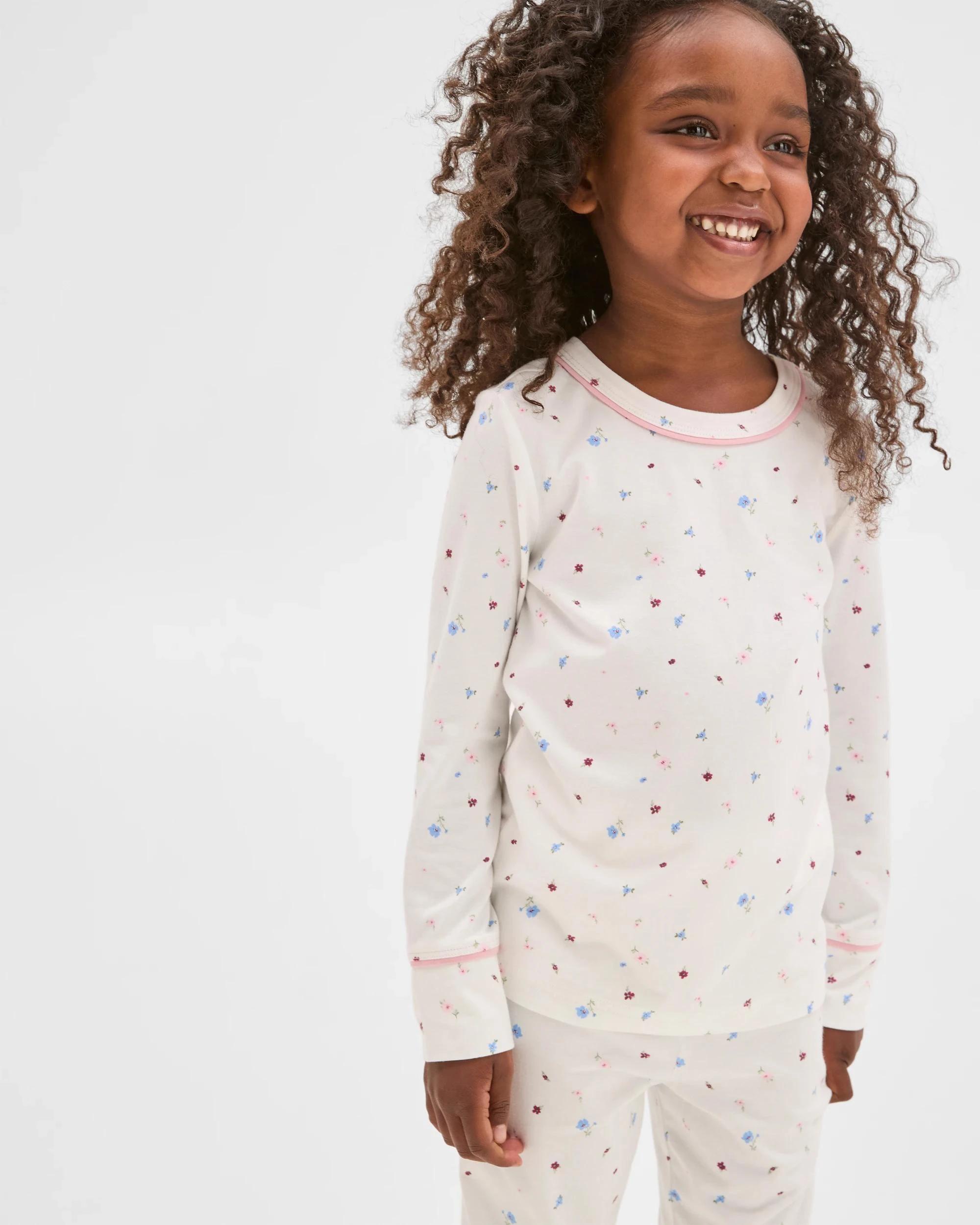2 Target Kids Bamboo Younger Girls Long Sleeve Top and Pants Pyjama Set WHITE FLORAL, 2 of 9