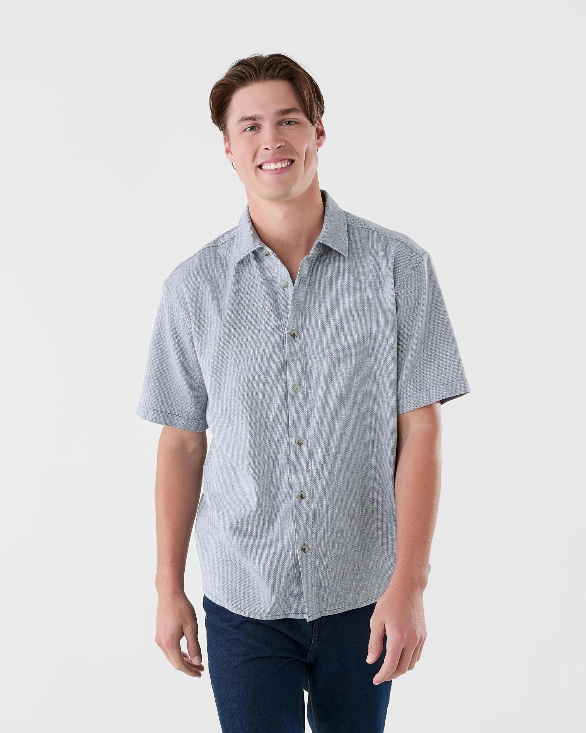 1 Short Sleeve Dobby Shirt Blu Yd, 1 of 6