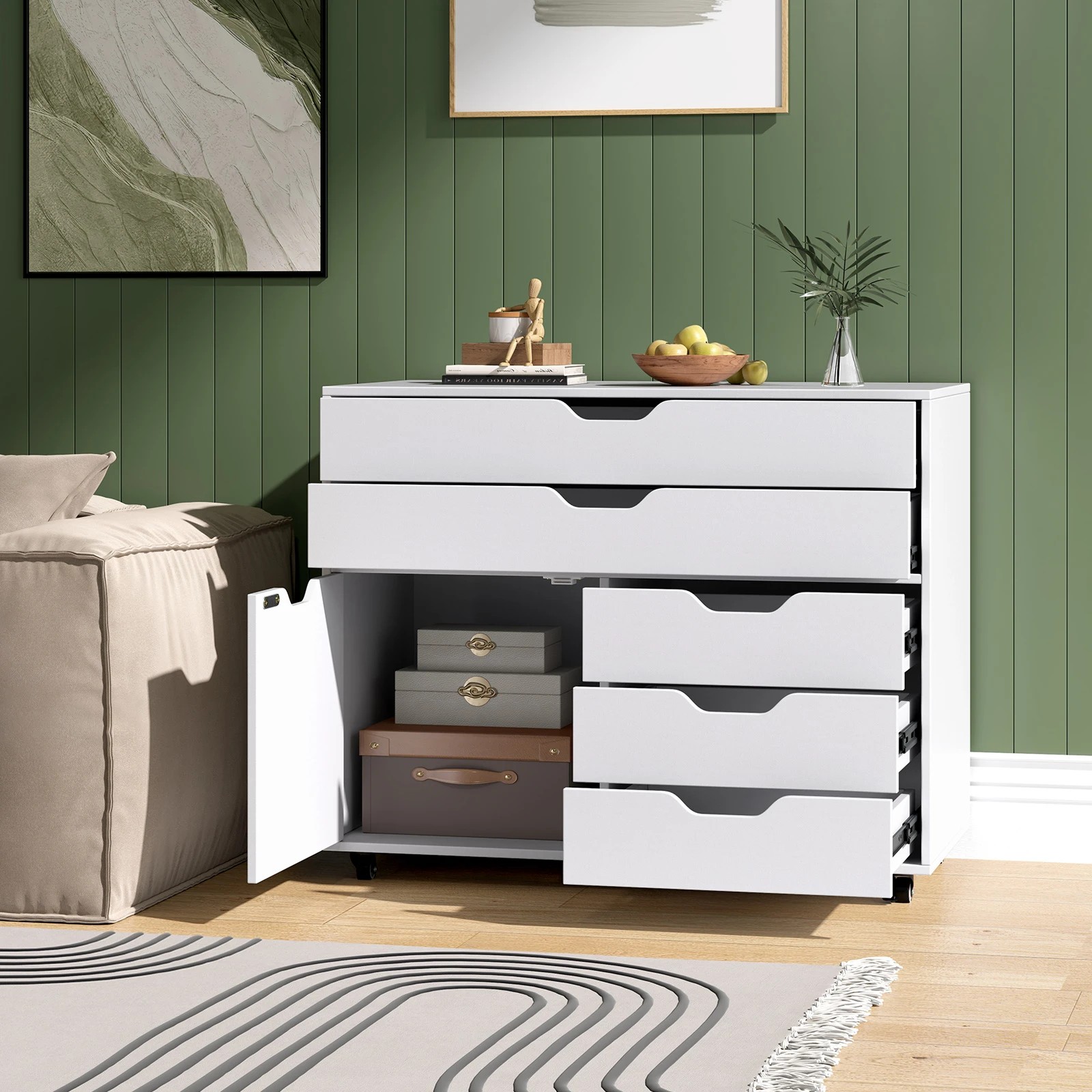 3 Costway 5 Drawer Mobile Filing Cabinet w/Door & Shelf Home Office Storage Cabinet - White, 3 of 5