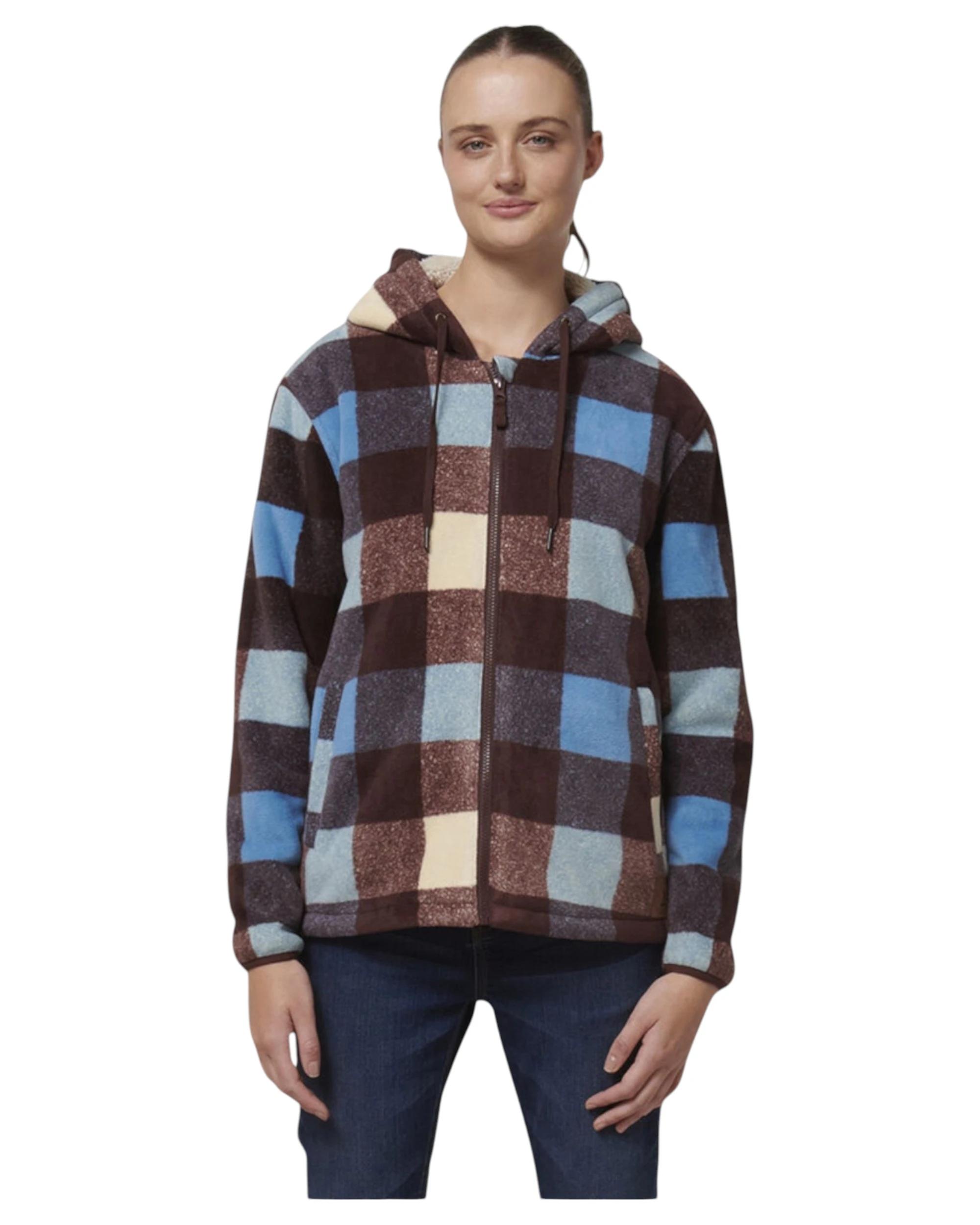 1 Hard Yakka Womens Check Zoodie Fleece Zip Up Hoodie Mocha MOCHA, 1 of 10