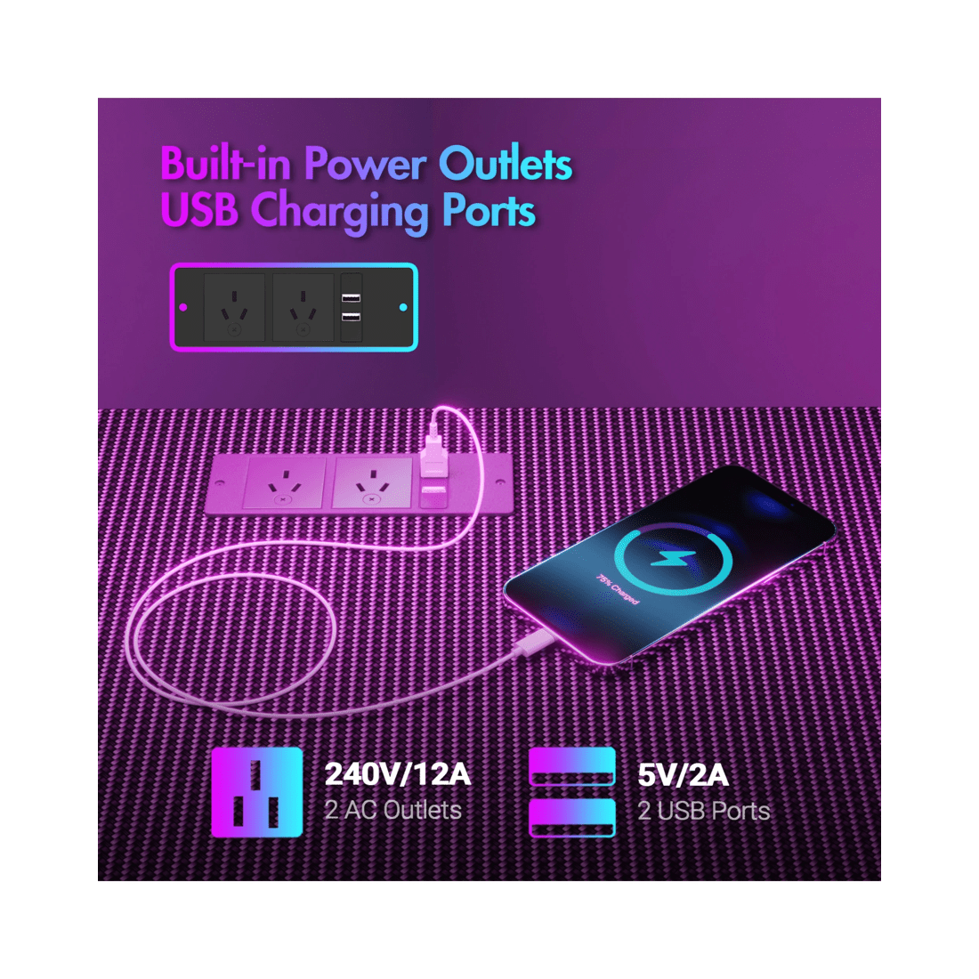 5 Advwin 126cm L Shaped Gaming Desk With Led Lights & Power Outlets Computer Desk Black, 5 of 10