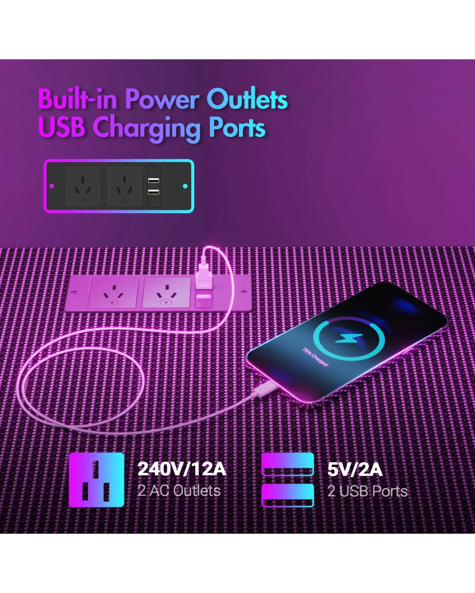 5 Advwin 126cm L Shaped Gaming Desk With Led Lights & Power Outlets Computer Desk Black, 5 of 10