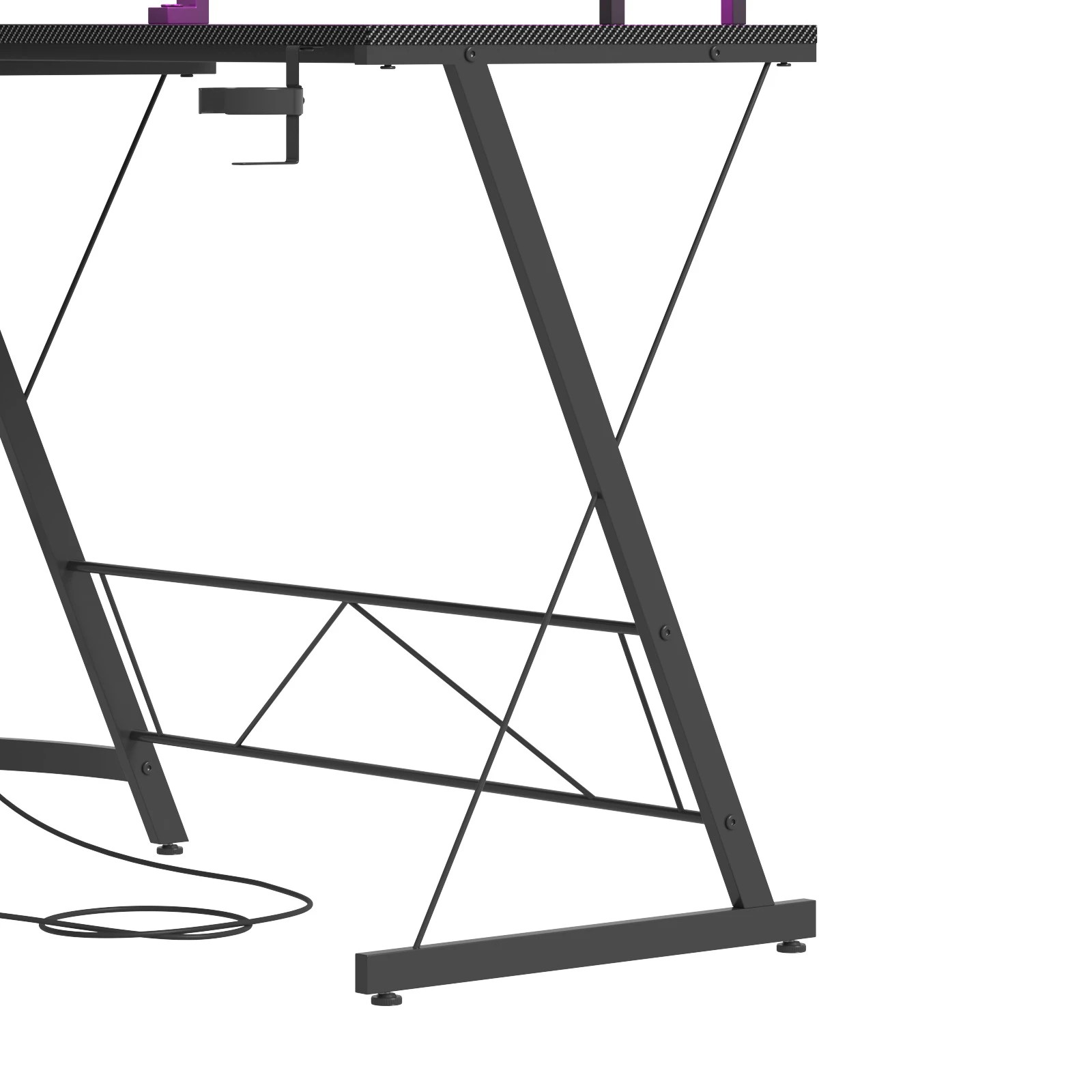 4 Advwin 126cm L Shaped Gaming Desk With Led Lights & Power Outlets Computer Desk Black, 4 of 9