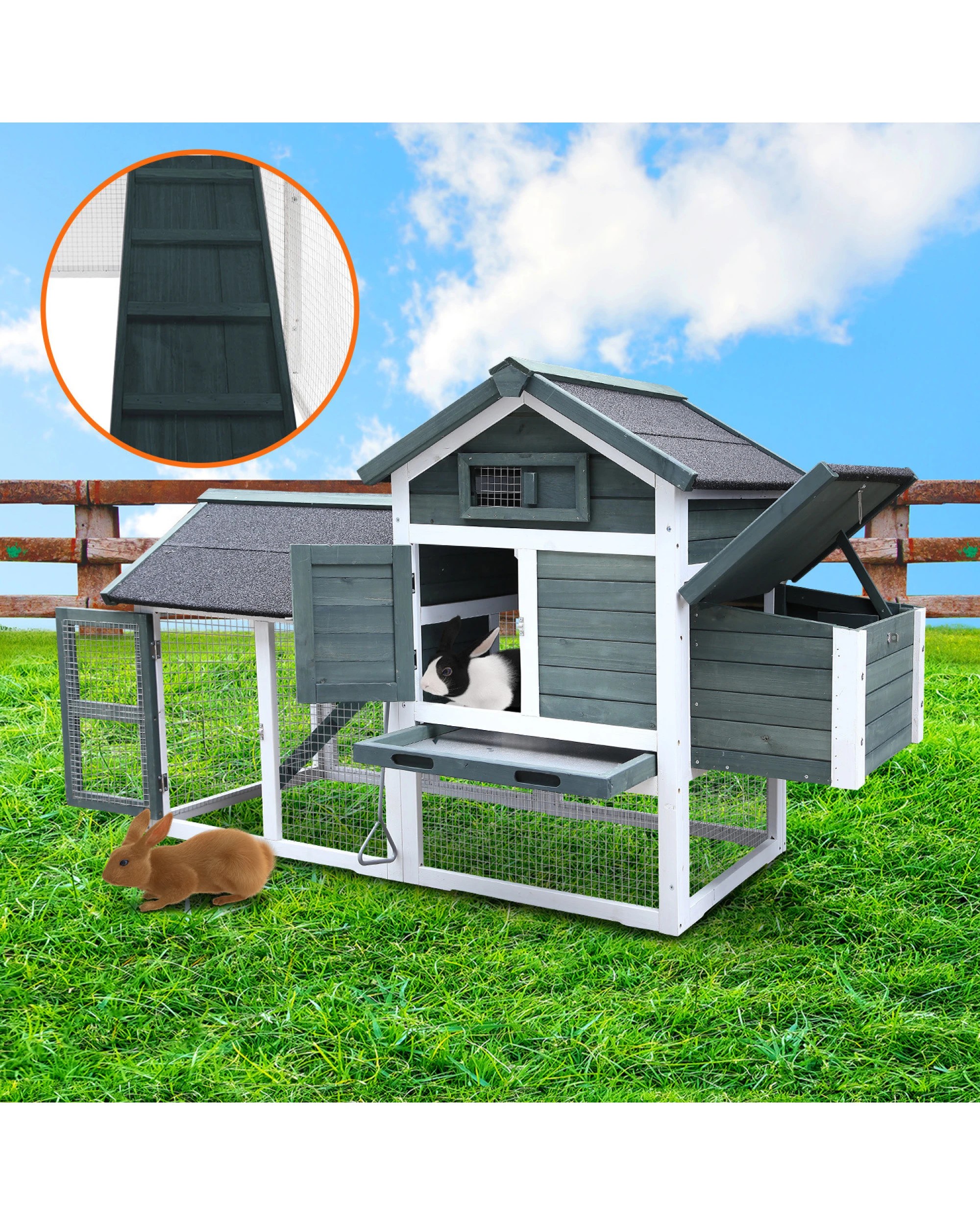 9 Furtastic Large Chicken Coop and Rabbit Hutch With Ramp - Green, 9 of 9