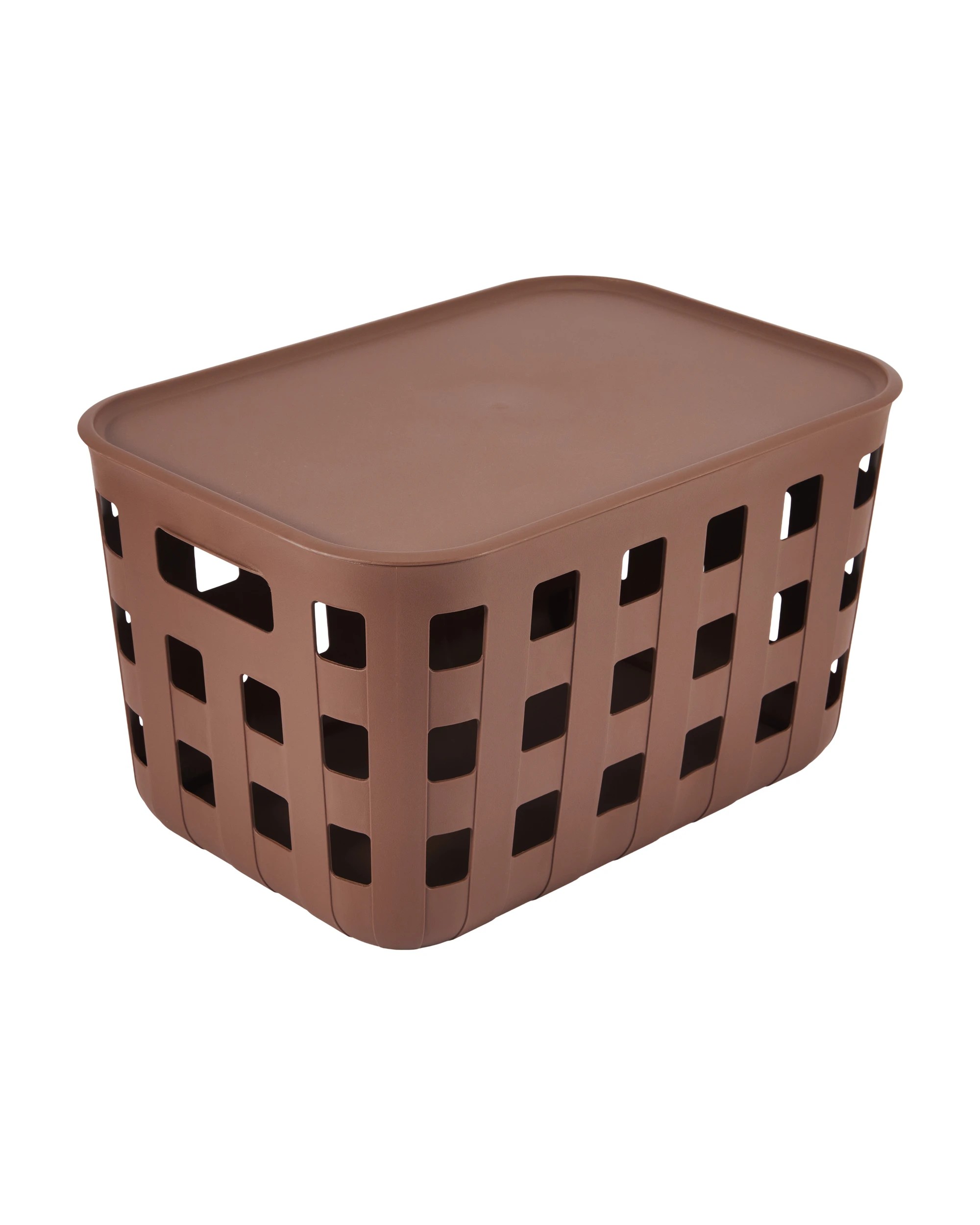 2 18L Rectangle Trellis Basket with Lid - Chocolate, 2 of 8
