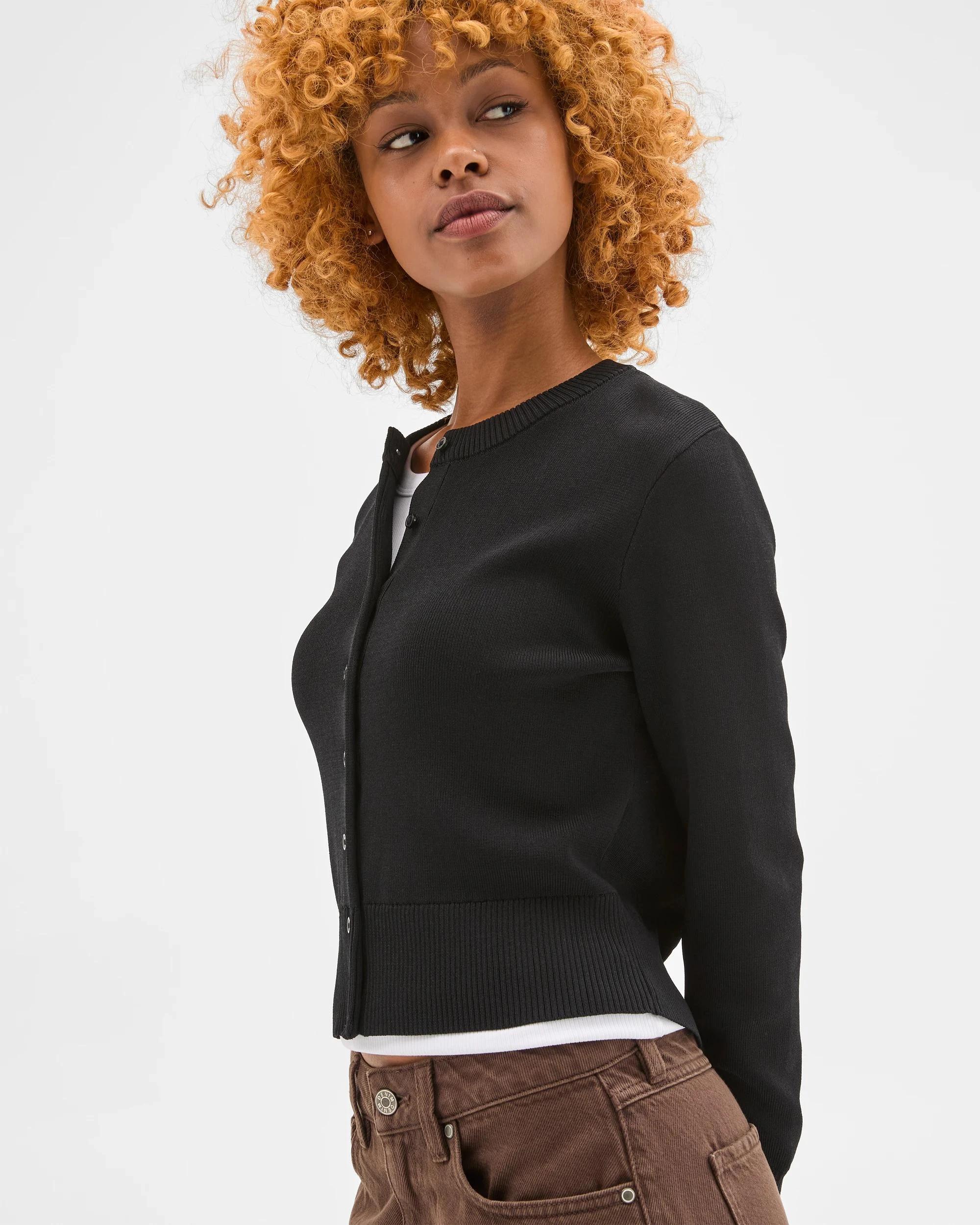 3 Target Petites Crepe Knit Cardigan BLACK, 3 of 5