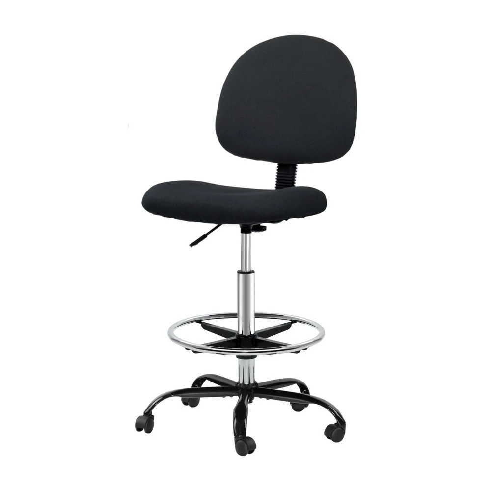 1 Artiss Office Chair Drafting Stool Fabric Chairs - Black, 1 of 6
